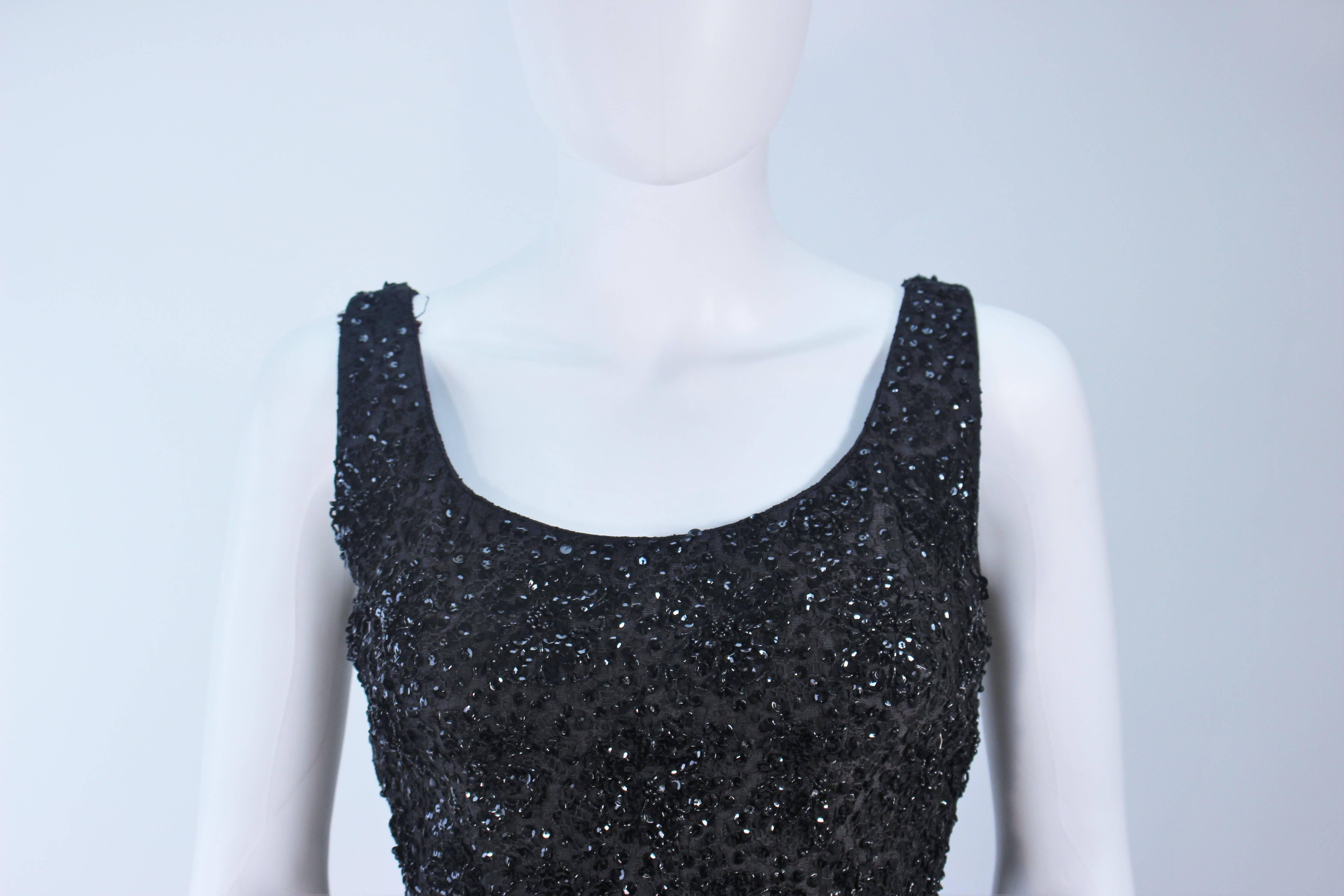 Women's HAUTE COUTURE INTERNATIONAL 1960's Black Beaded and Sequin Lace Gown Size 6  For Sale