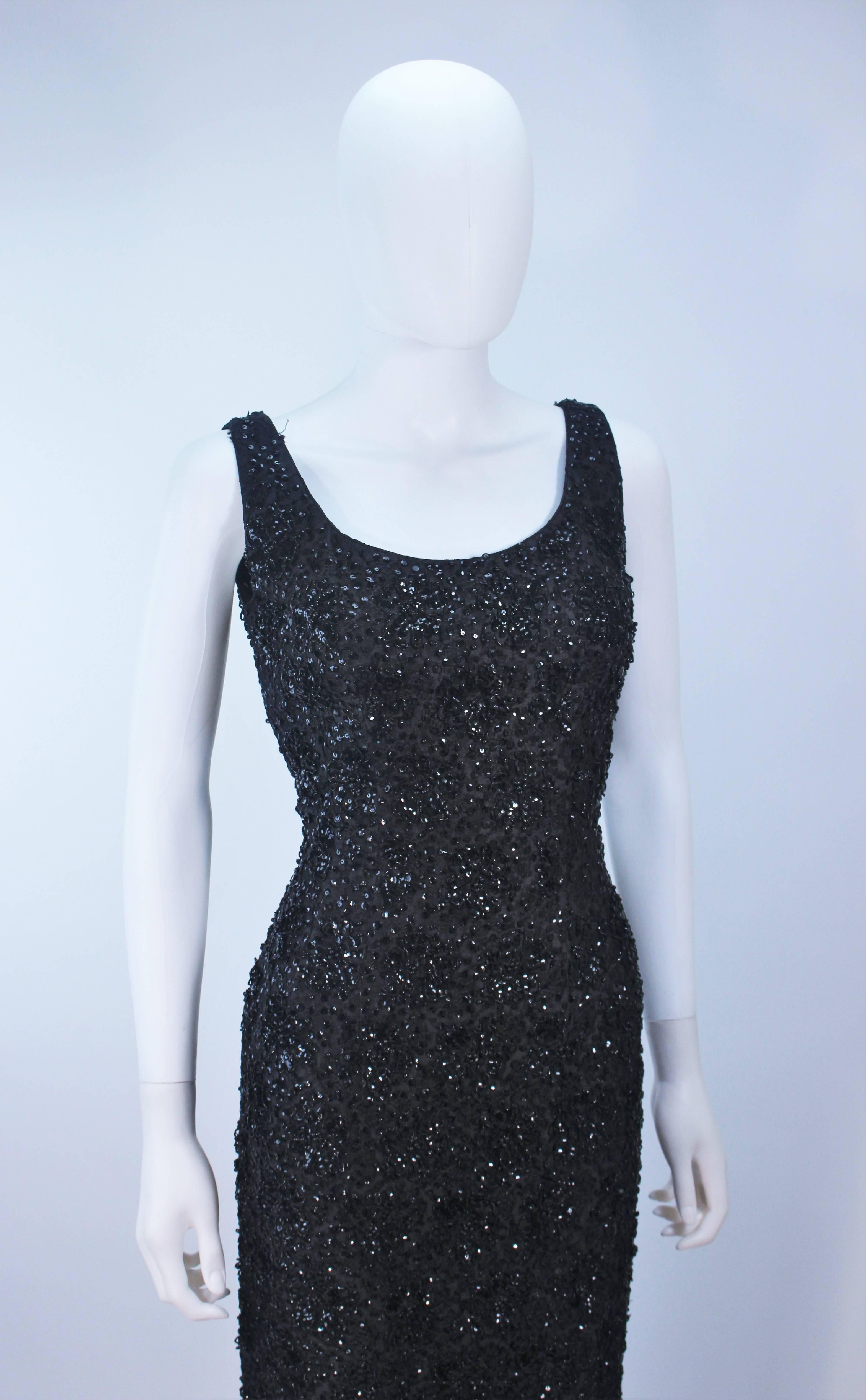 HAUTE COUTURE INTERNATIONAL 1960's Black Beaded and Sequin Lace Gown Size 6  For Sale 2