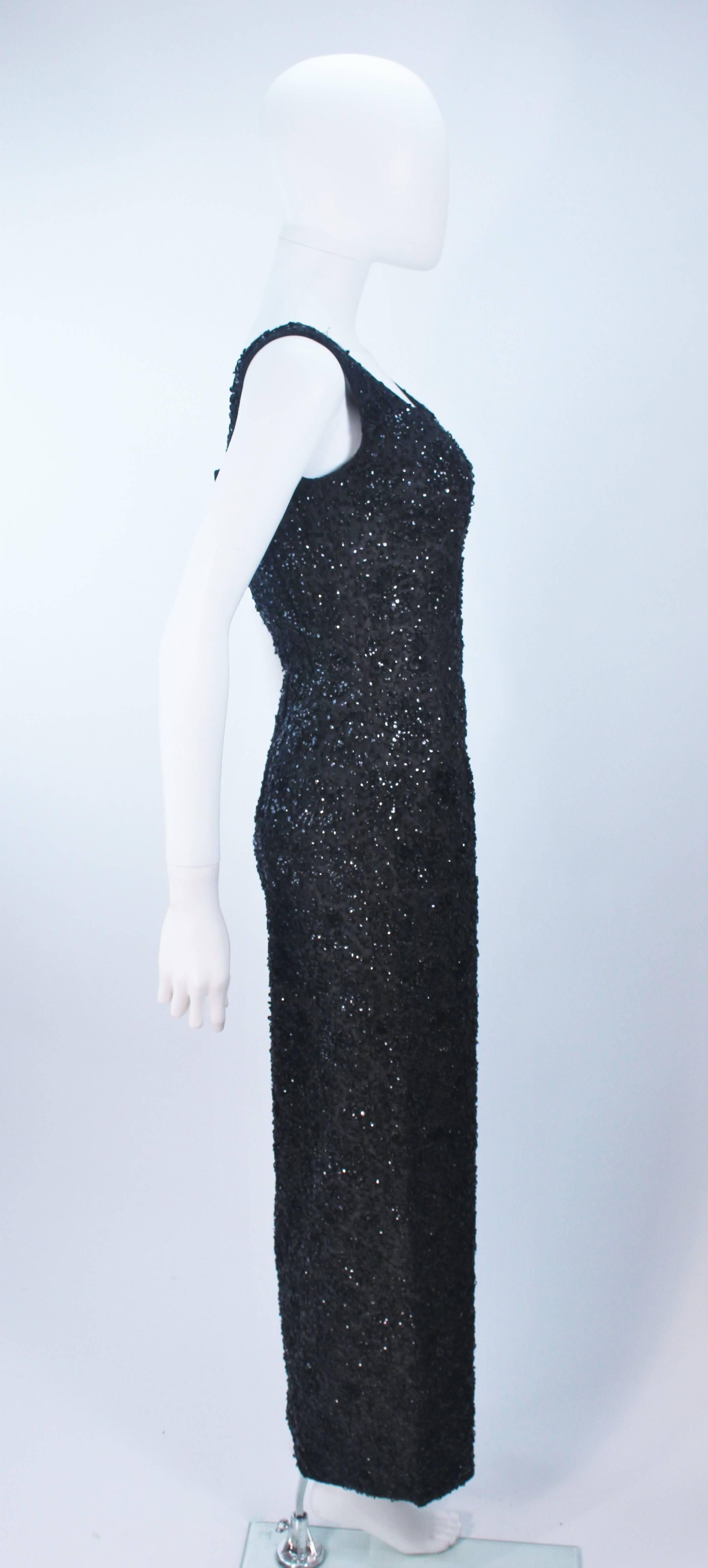 HAUTE COUTURE INTERNATIONAL 1960's Black Beaded and Sequin Lace Gown Size 6  For Sale 3