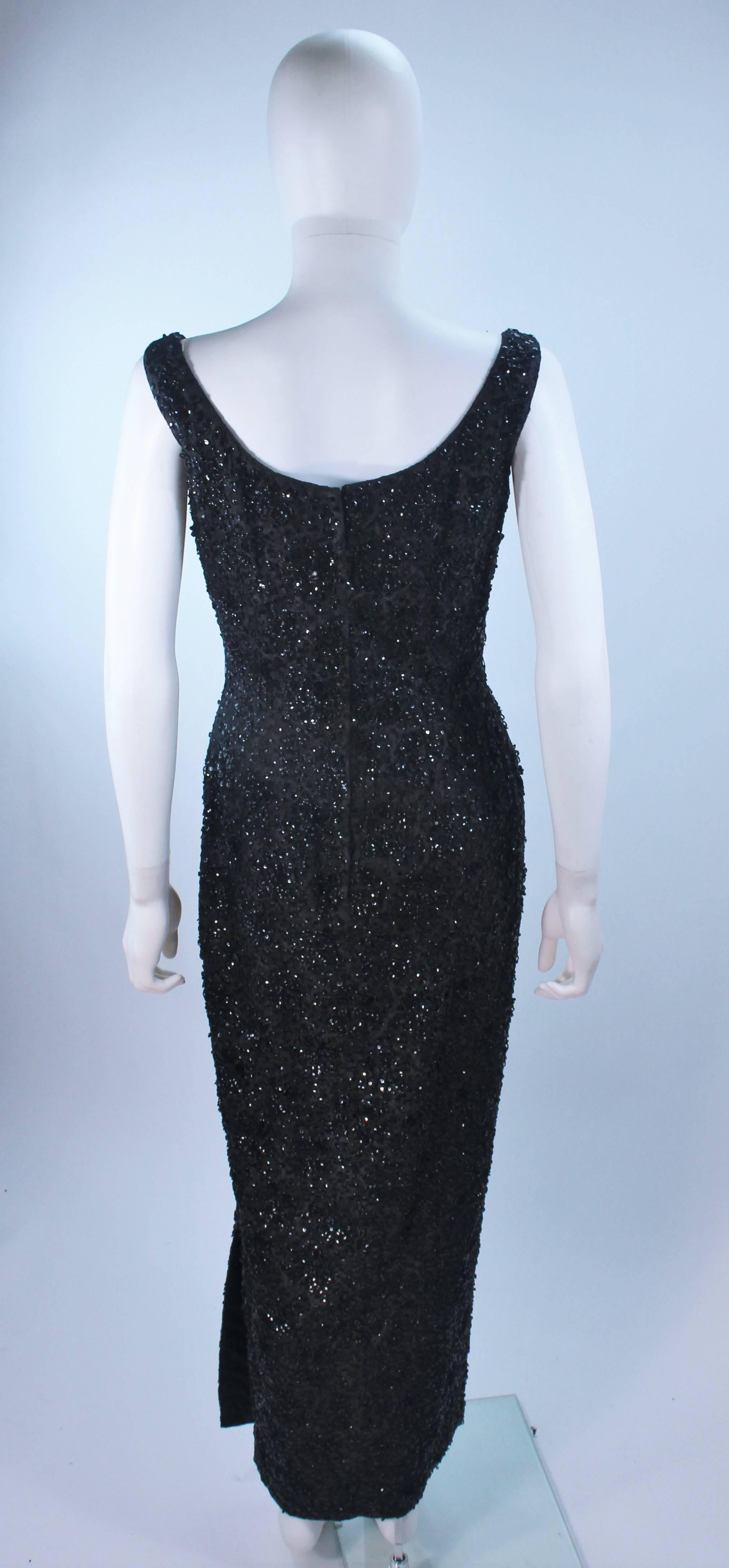 HAUTE COUTURE INTERNATIONAL 1960's Black Beaded and Sequin Lace Gown Size 6  For Sale 5