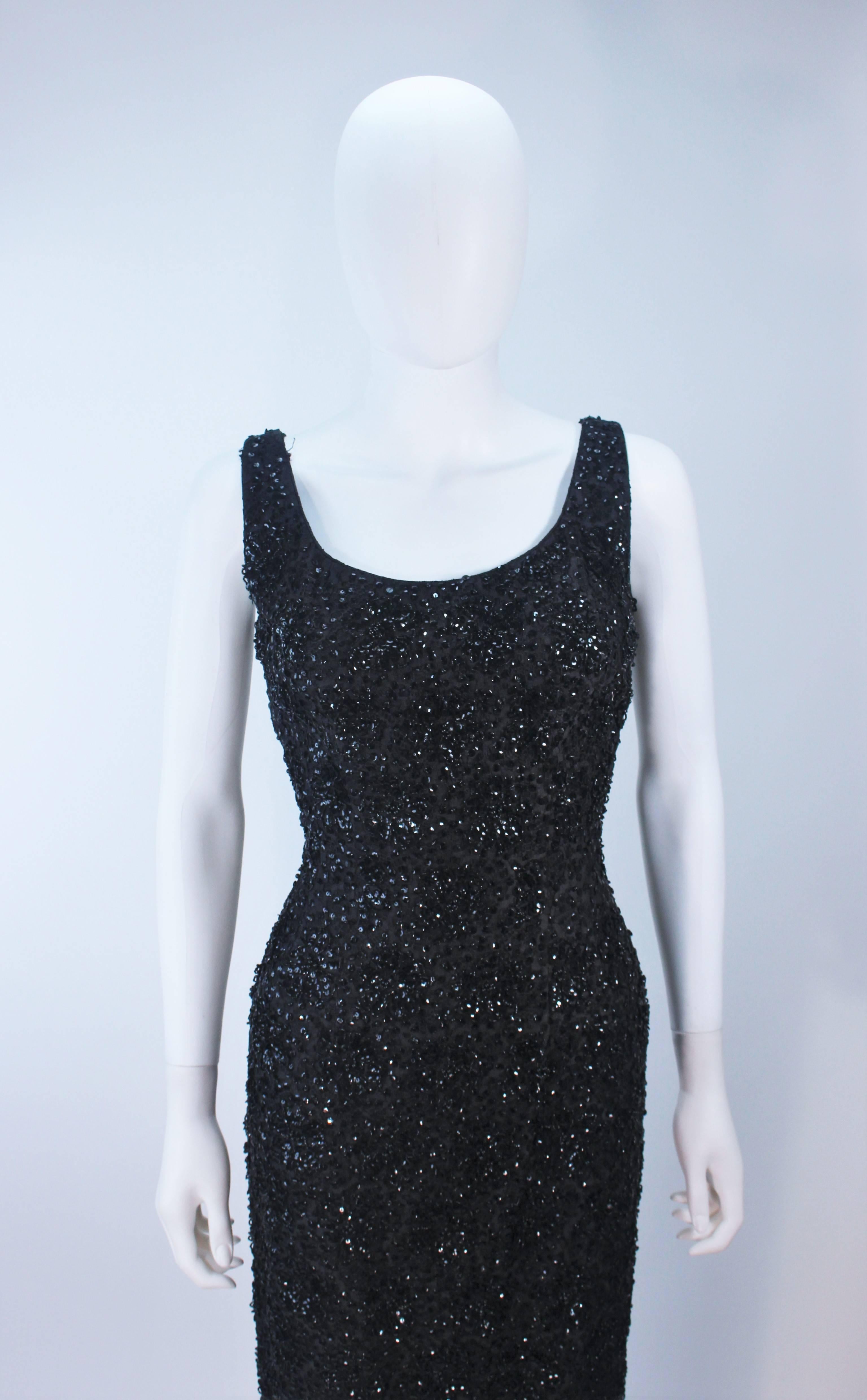 HAUTE COUTURE INTERNATIONAL 1960's Black Beaded and Sequin Lace Gown Size 6  In Excellent Condition For Sale In Los Angeles, CA