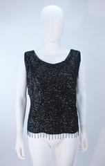 1960's Black Beaded and Sequin Blouse Size L