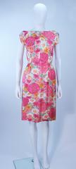 1960's Pink Multi-Color Floral Raw Silk Dress with Bow Size 2 4