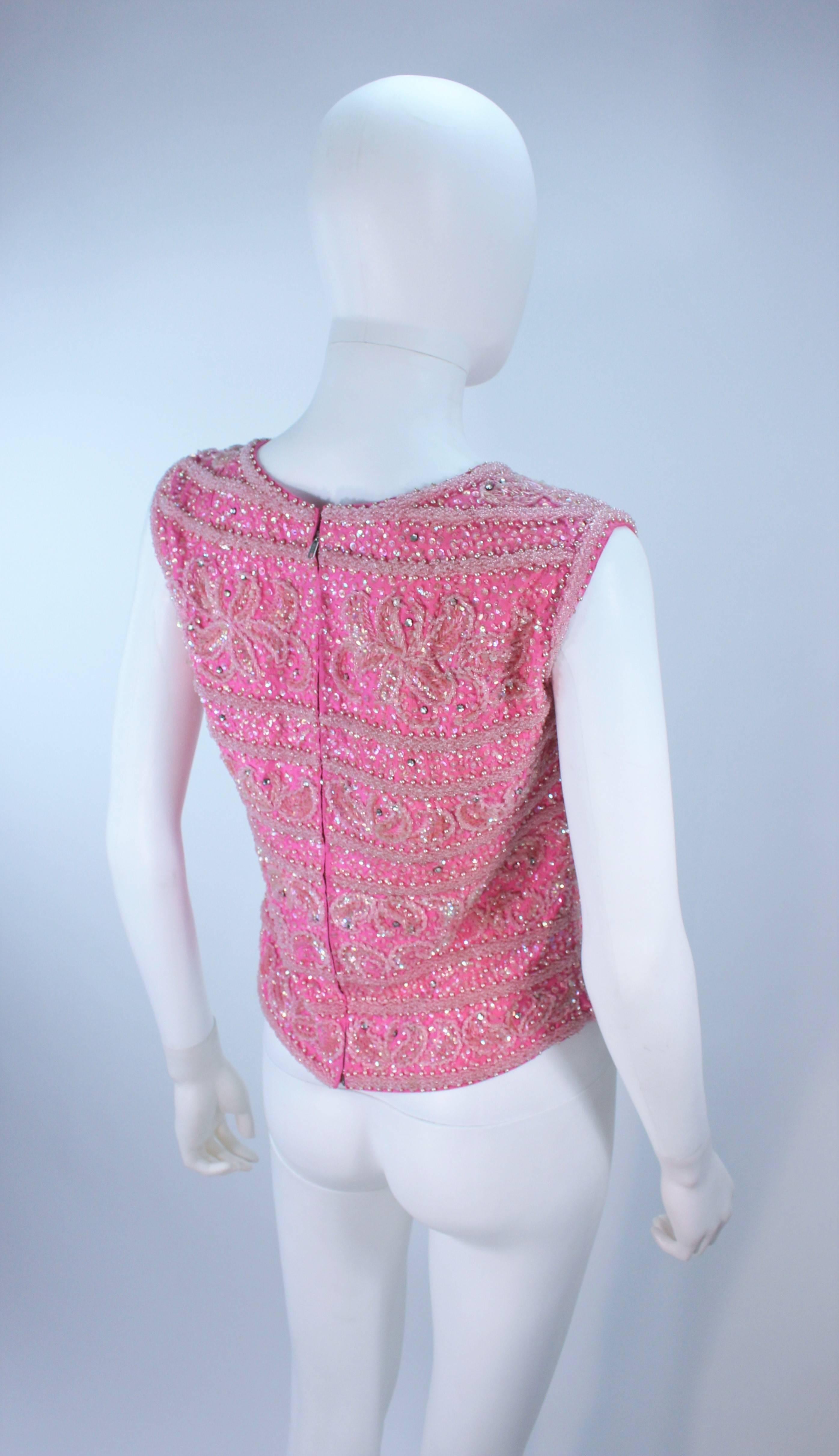 1960's Pink Beaded Zip Back Blouse Size 6 8 3