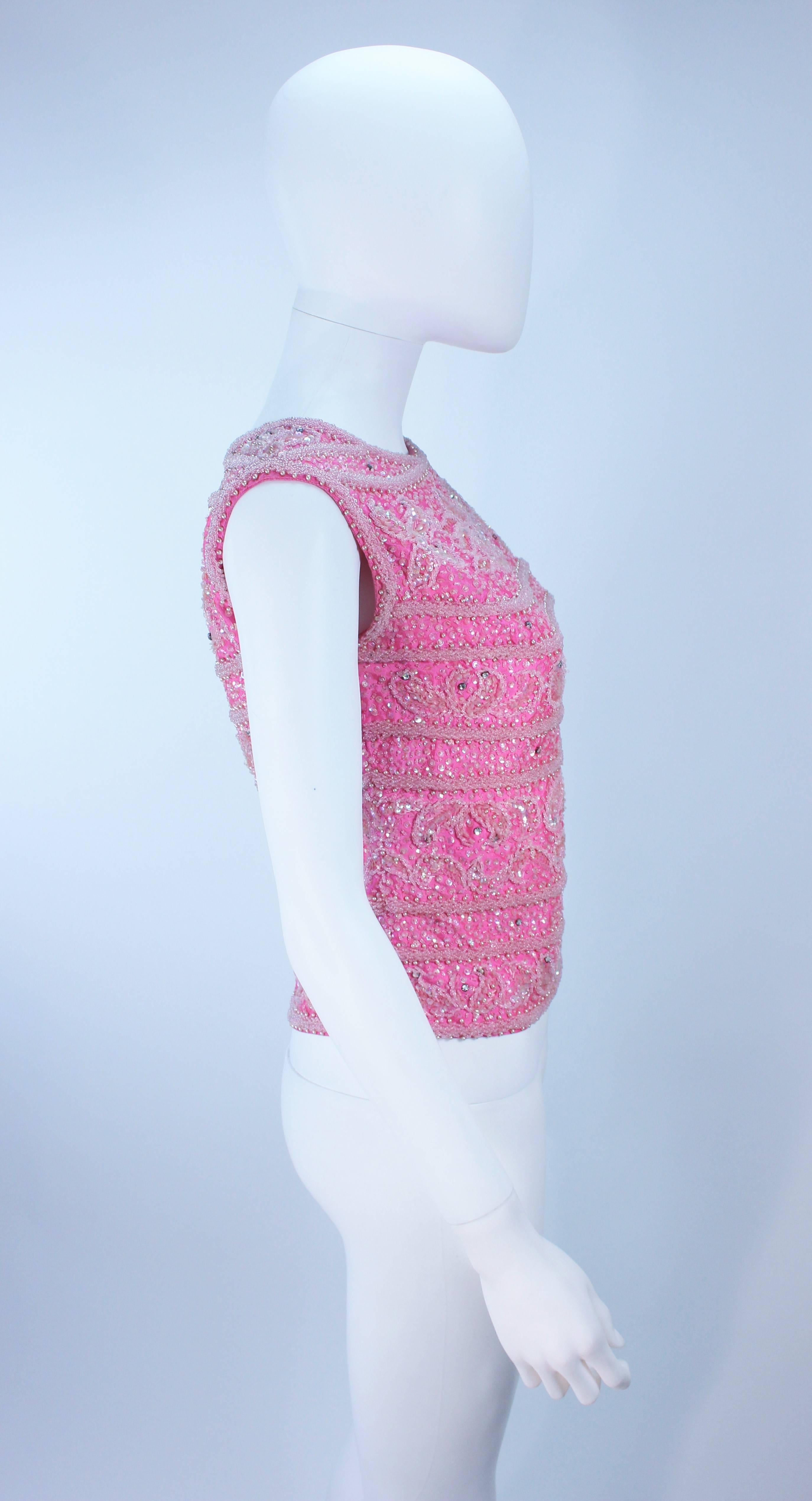 1960's Pink Beaded Zip Back Blouse Size 6 8 2