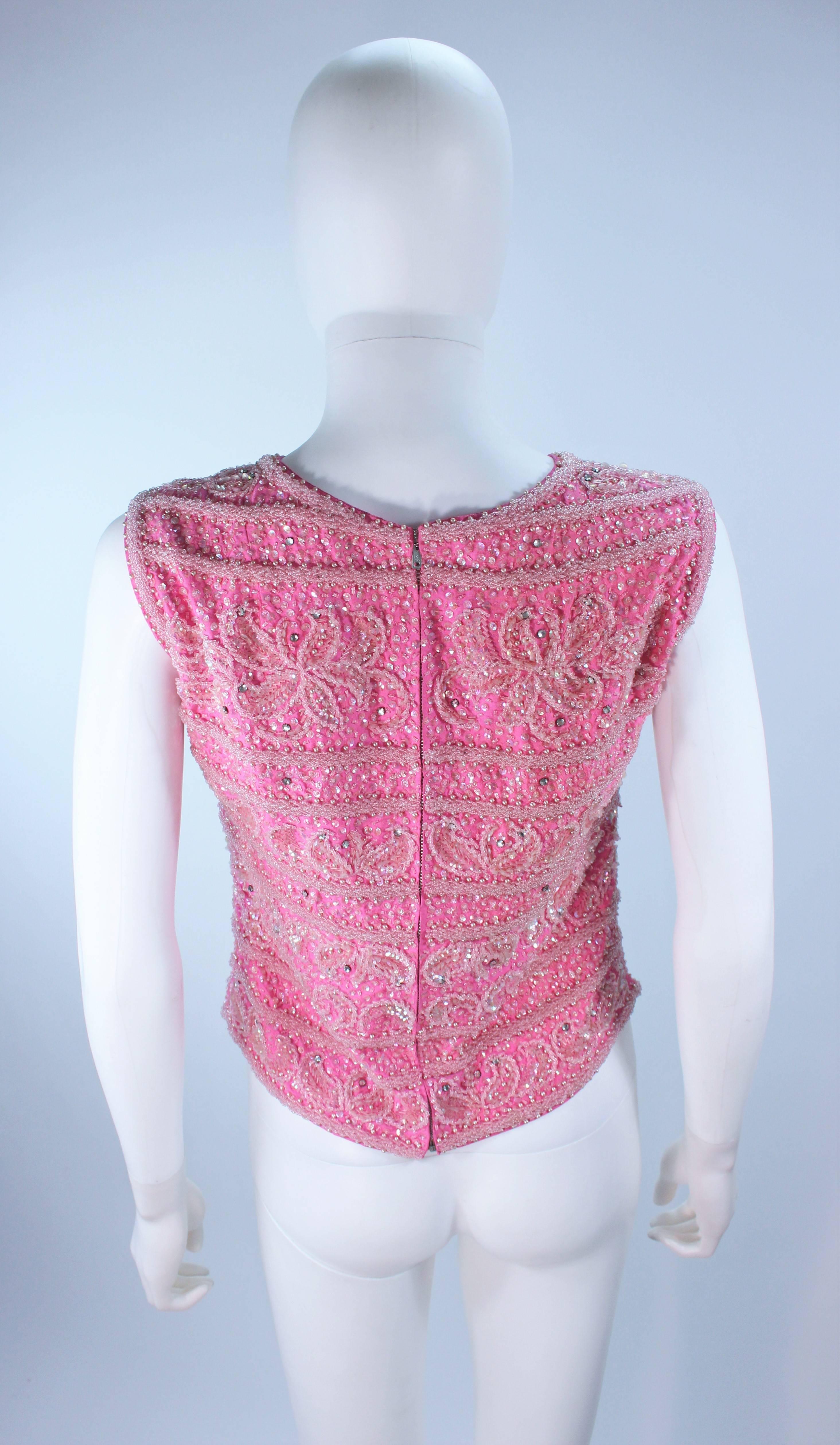 1960's Pink Beaded Zip Back Blouse Size 6 8 4