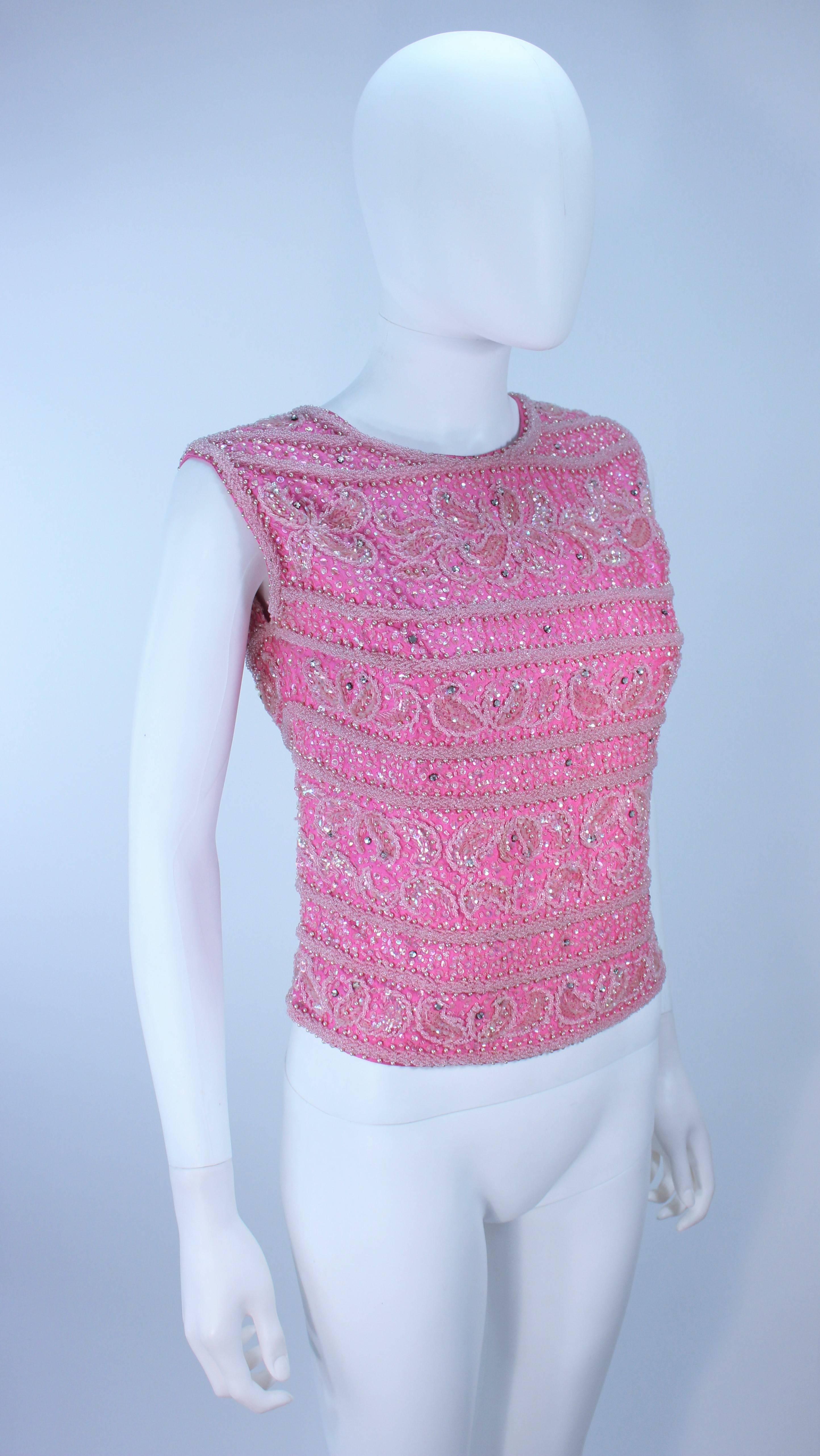 Women's 1960's Pink Beaded Zip Back Blouse Size 6 8