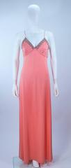 1970's Coral Jersey Maxi Gown with Embellished Bust Size 6