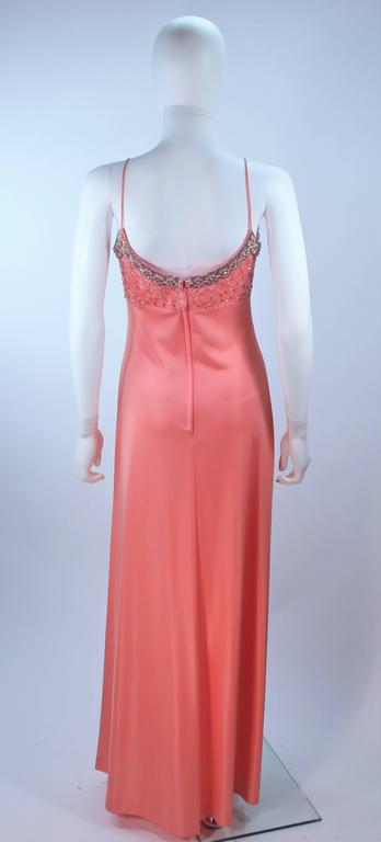1970's Coral Jersey Maxi Gown with Embellished Bust Size 6 For Sale at ...