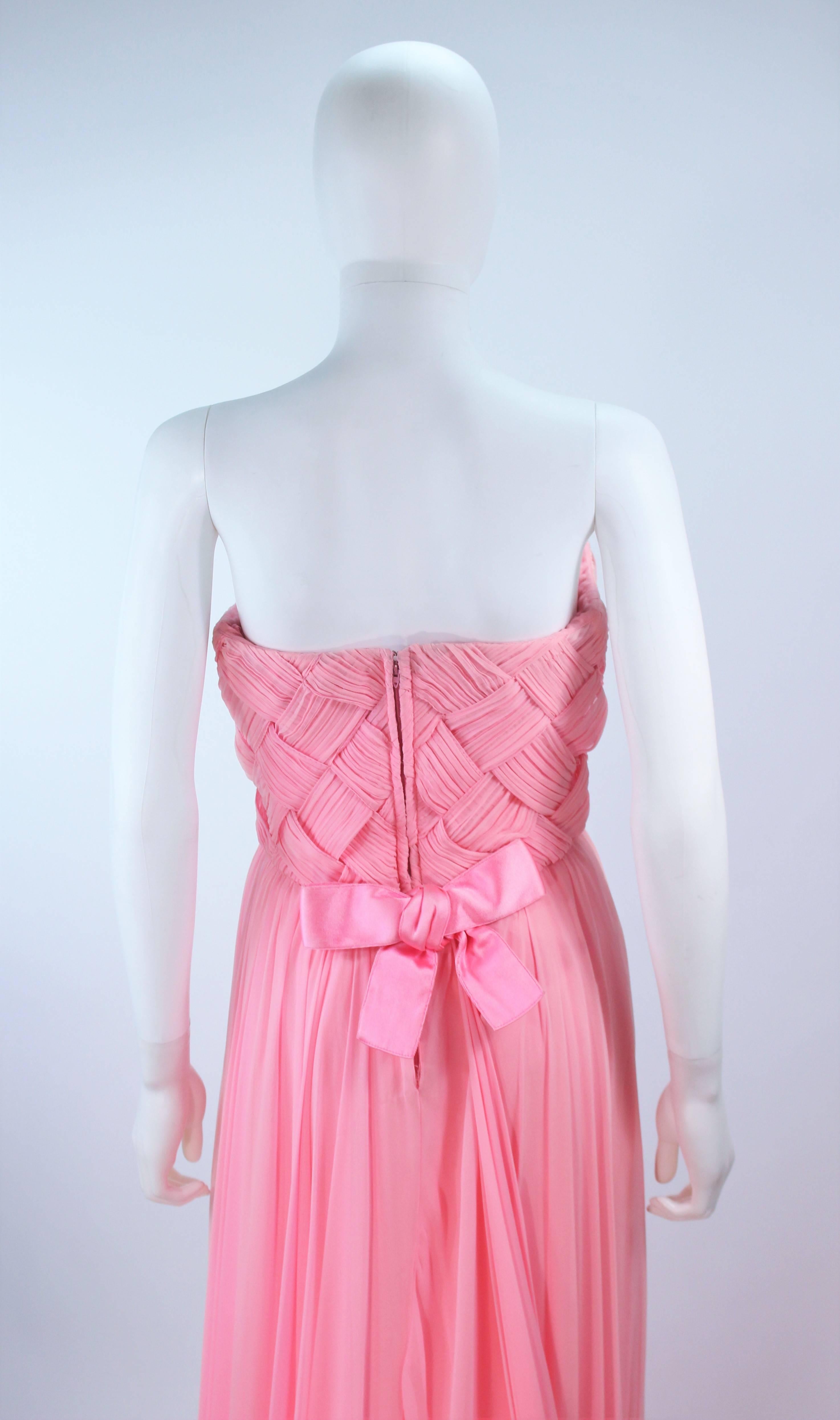 SCAASI Pink Draped SILK Chiffon Gown with Criss-Cross Bodice Size 4-6 For Sale 3