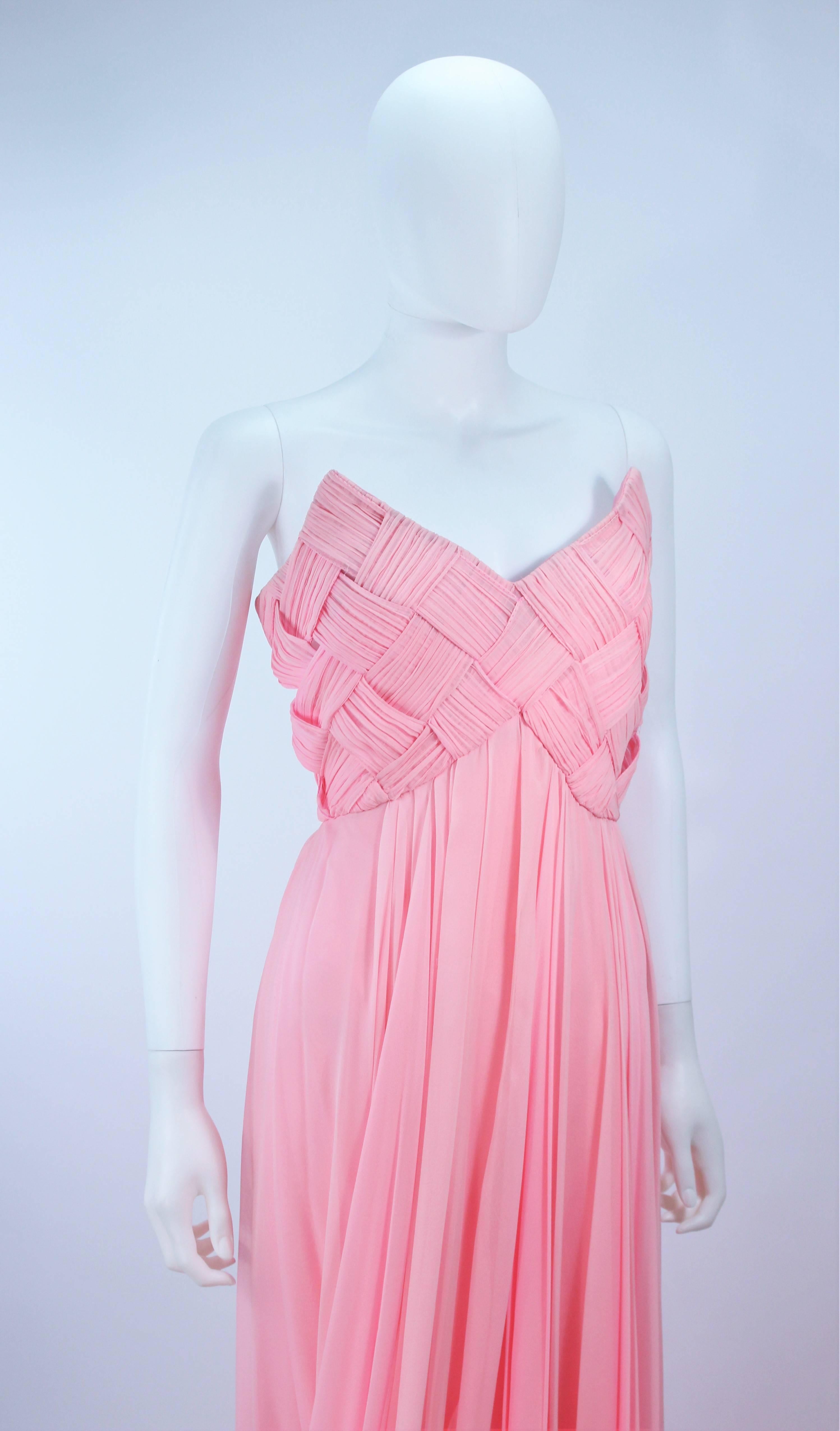 Women's SCAASI Pink Draped SILK Chiffon Gown with Criss-Cross Bodice Size 4-6 For Sale