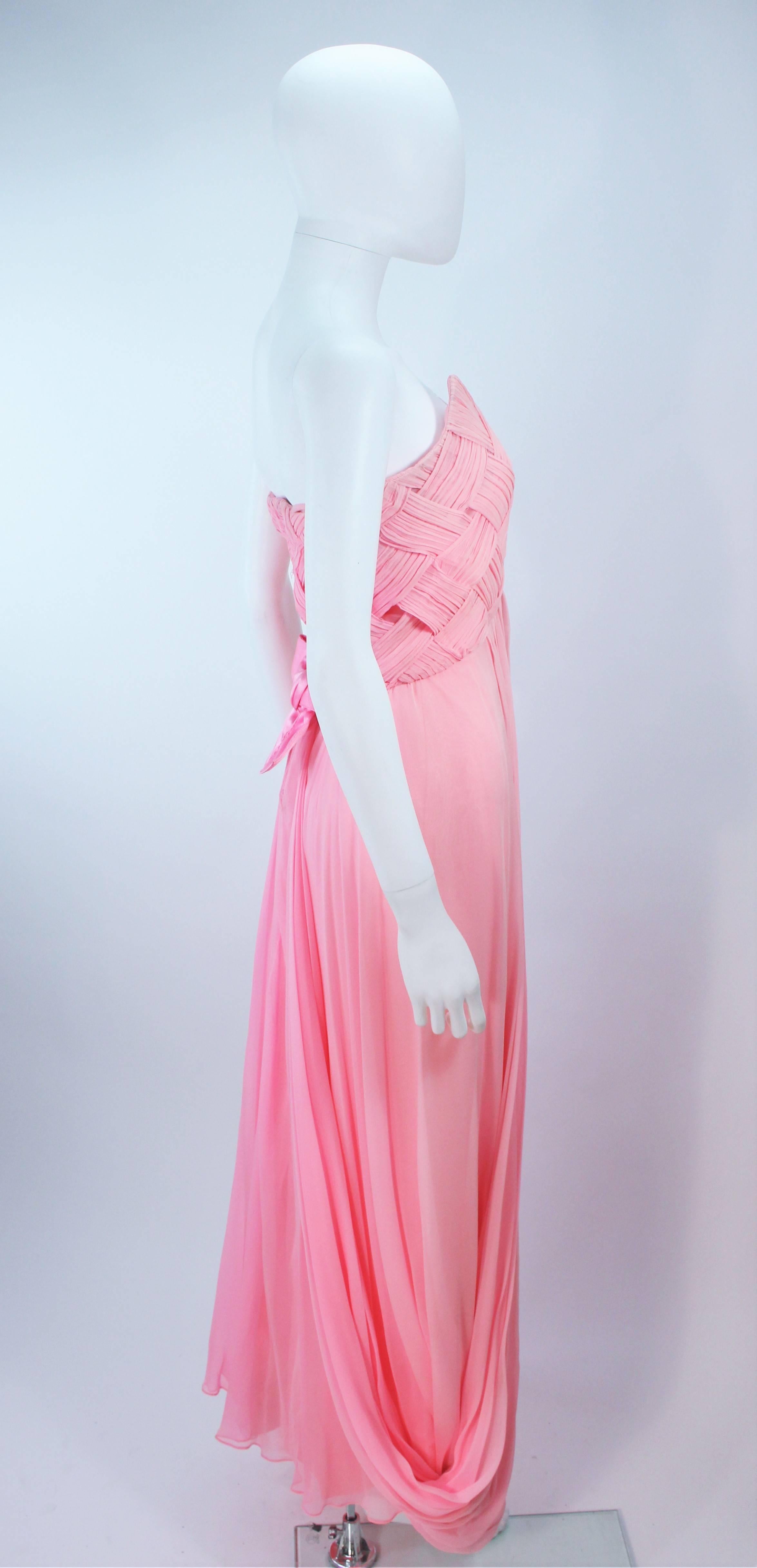 SCAASI Pink Draped SILK Chiffon Gown with Criss-Cross Bodice Size 4-6 For Sale 1