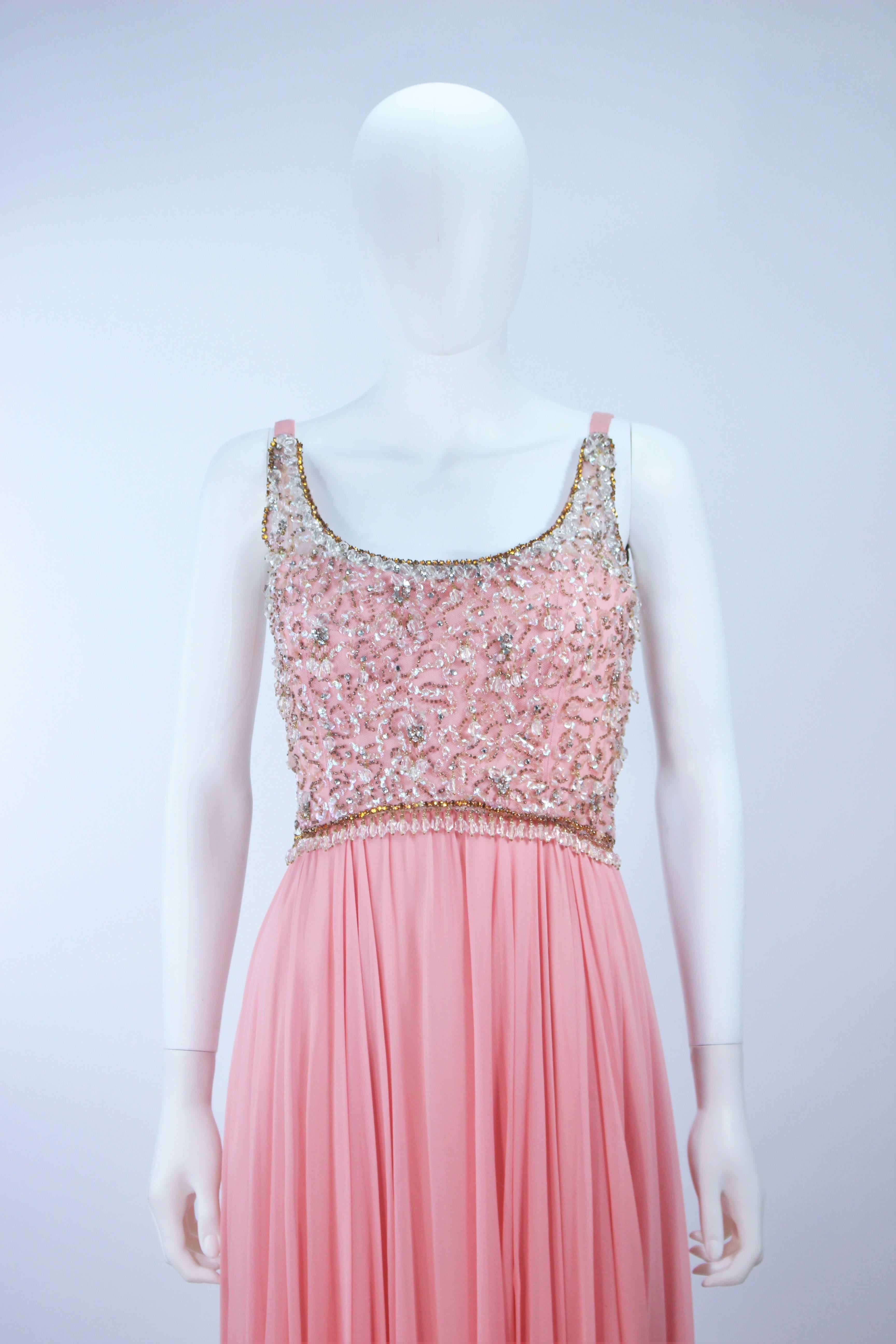 Brown 1960's Pink Gown with Embellished bodice and Jersey Skirt Size 2 For Sale
