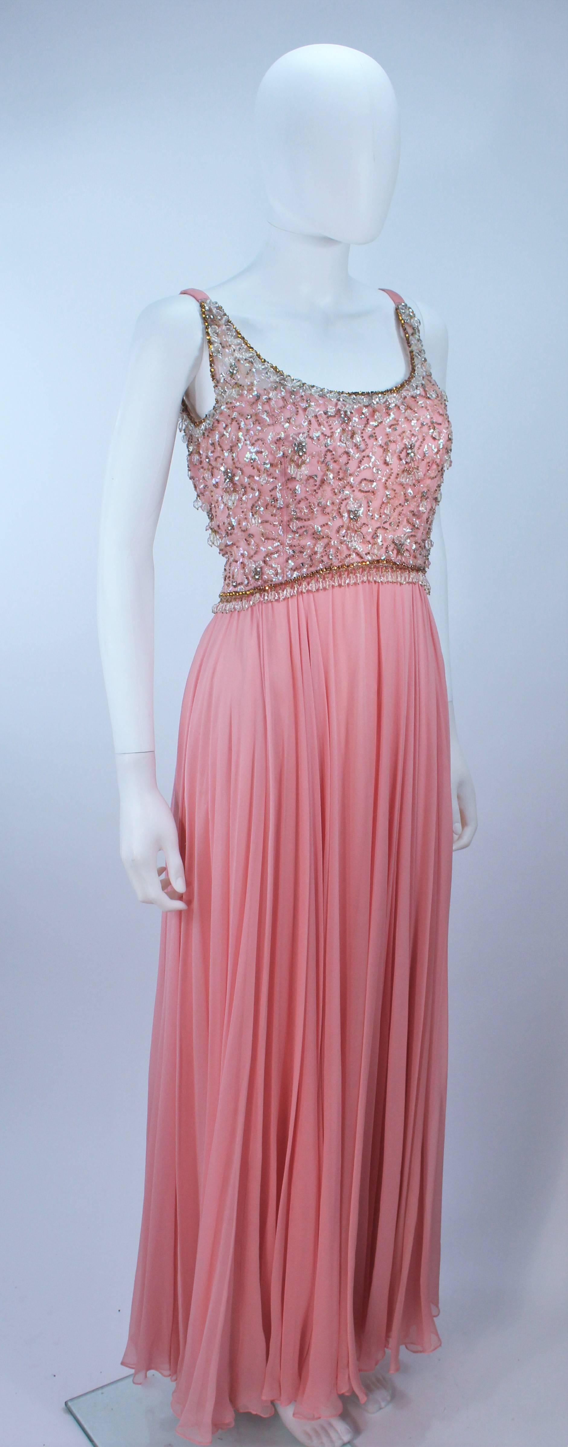 Women's 1960's Pink Gown with Embellished bodice and Jersey Skirt Size 2 For Sale