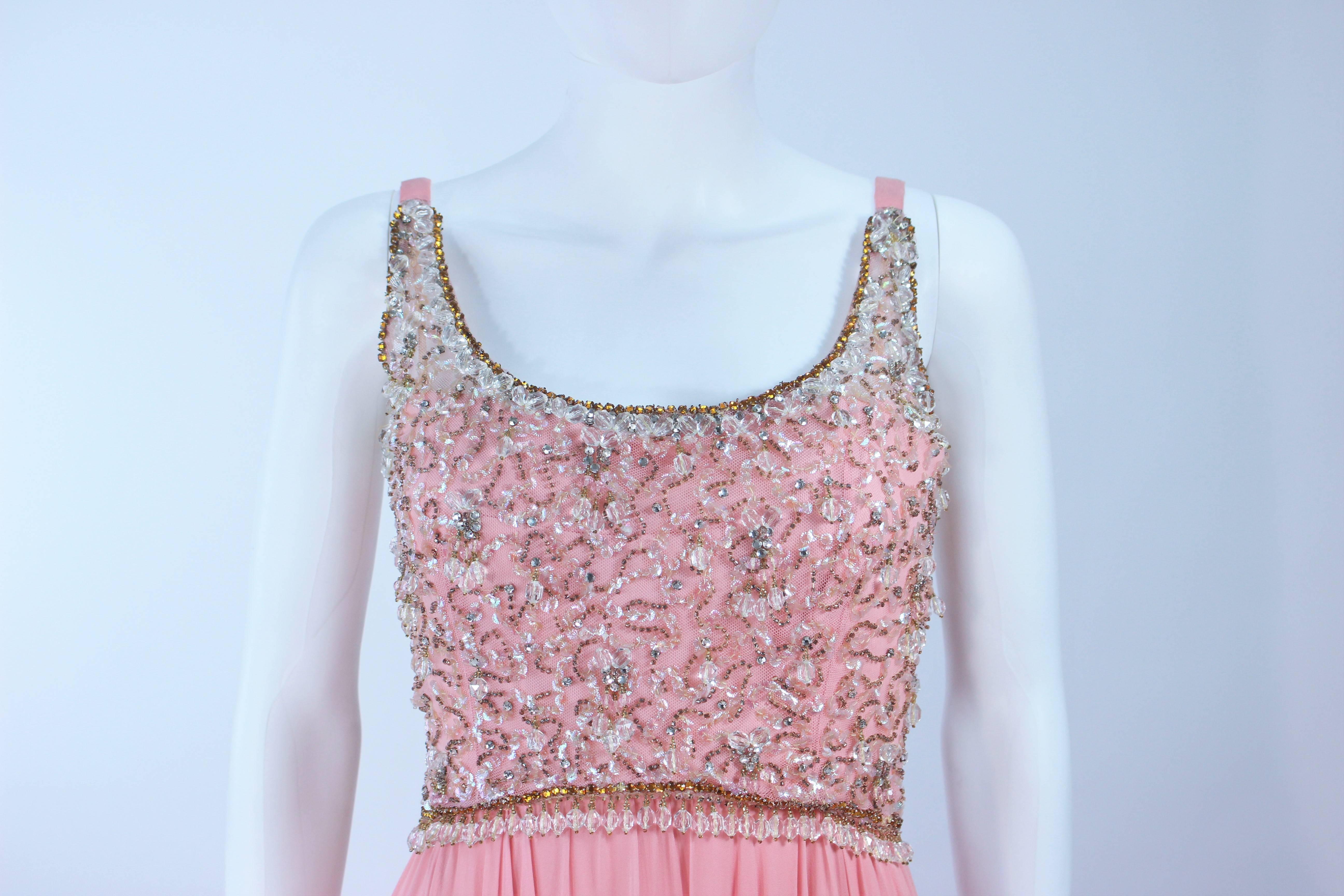 1960's Pink Gown with Embellished bodice and Jersey Skirt Size 2 In Excellent Condition For Sale In Los Angeles, CA