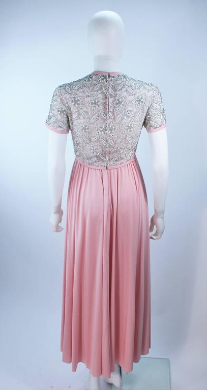 XS 1980s Victoria Royal Evening Gown Hi-Lo Skirt Beaded Pearl Bodice Pink Taffeta