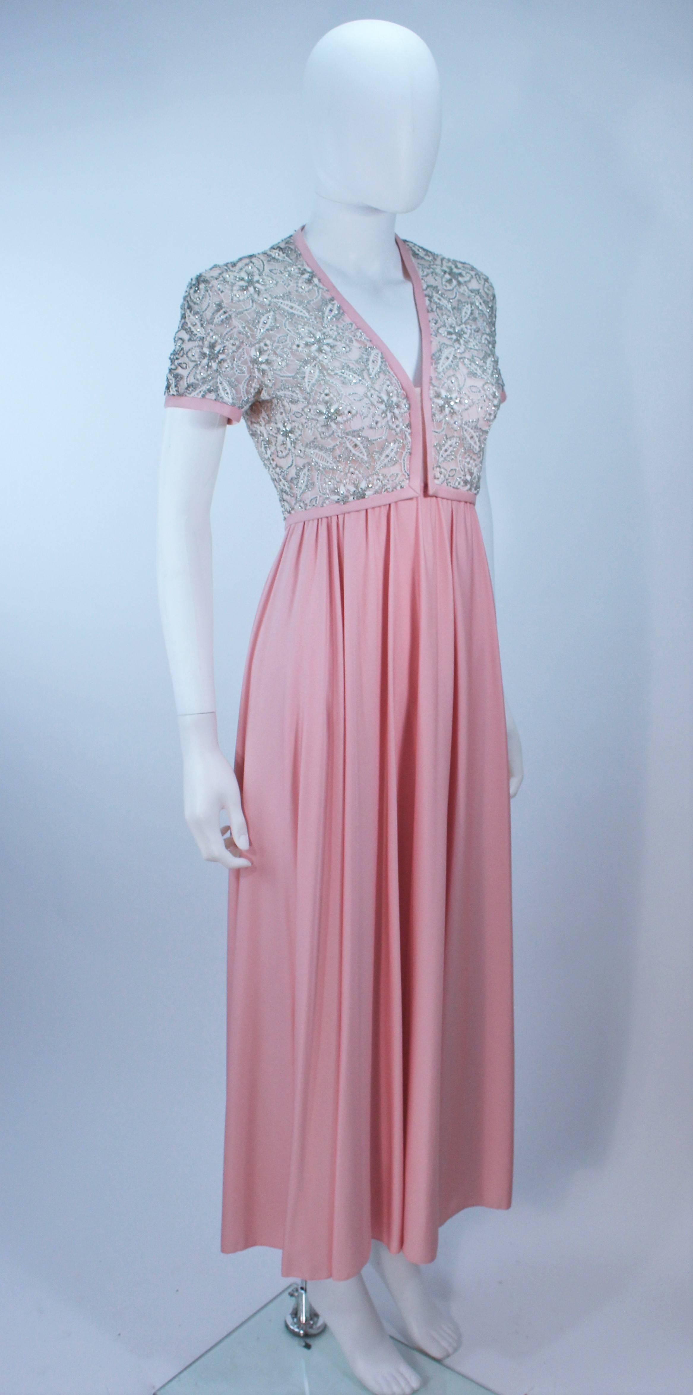 Brown VICTORIA ROYAL Pink Gown with Beaded Bodice and Jersey Skirt Size 2 4 For Sale