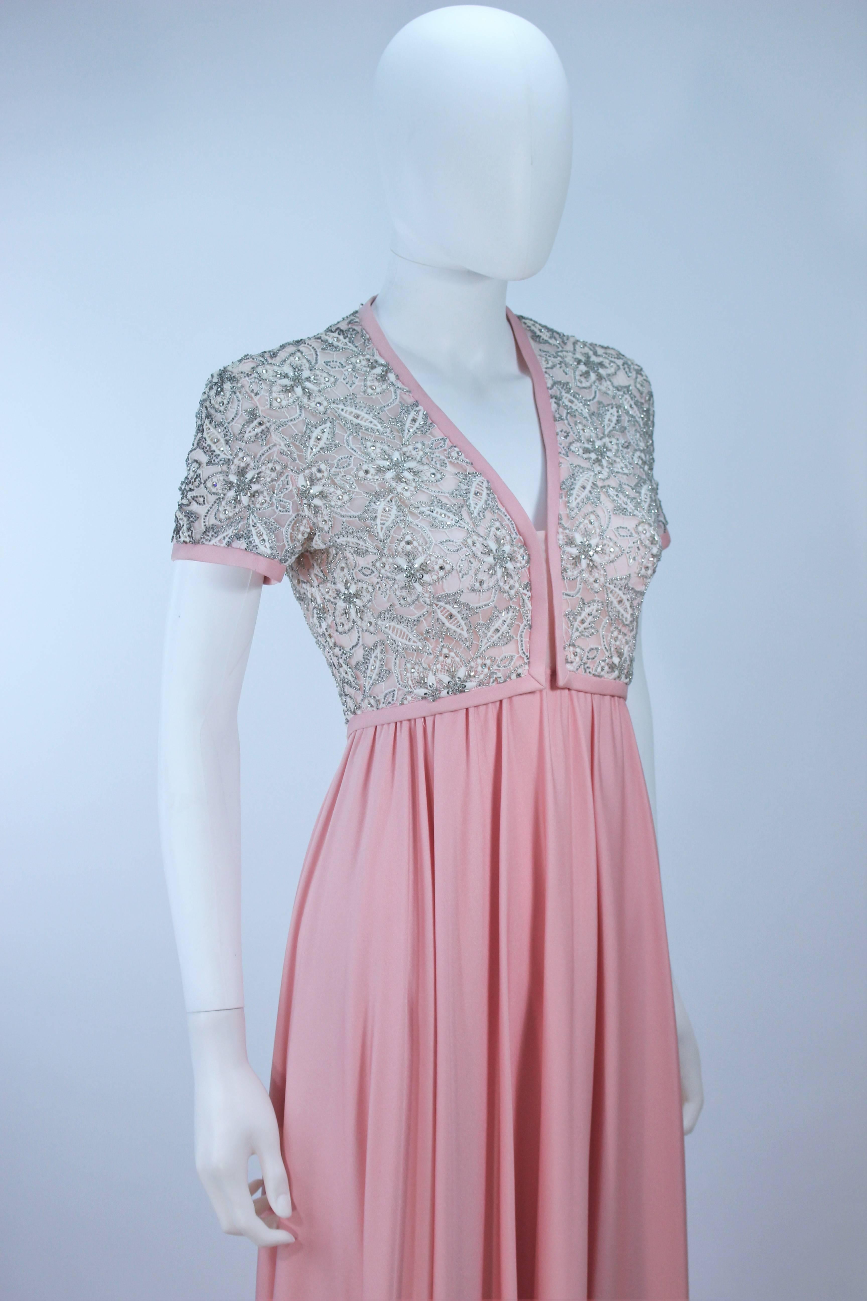 VICTORIA ROYAL Pink Gown with Beaded Bodice and Jersey Skirt Size 2 4 In Excellent Condition For Sale In Los Angeles, CA