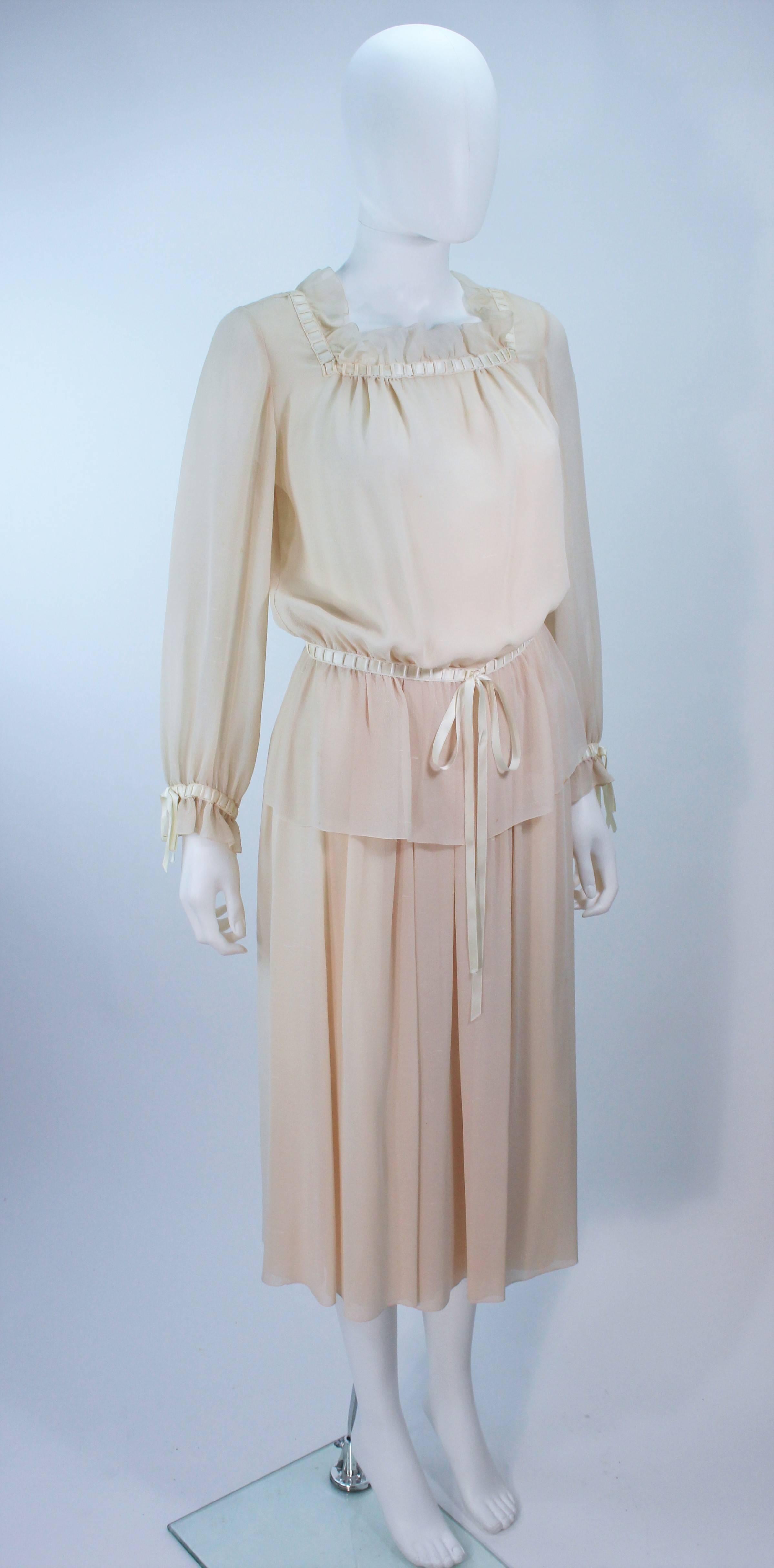 Gray CHRISTIAN DIOR COUTURE Betsy Bloomingdale Silk Chiffon Skirt & Blouse Set Size 2 For Sale