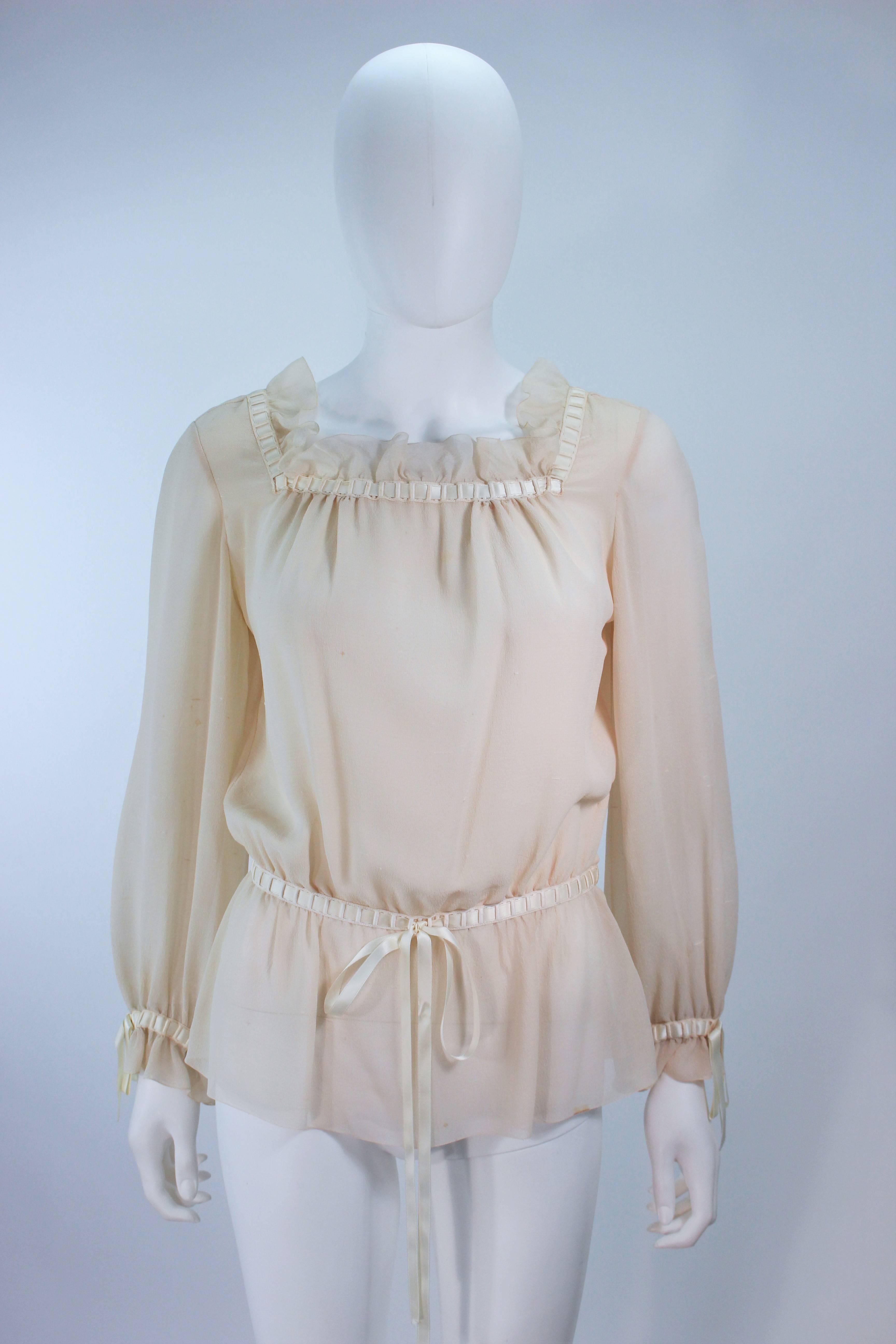 CHRISTIAN DIOR COUTURE Betsy Bloomingdale Silk Chiffon Skirt & Blouse Set Size 2 In Excellent Condition For Sale In Los Angeles, CA