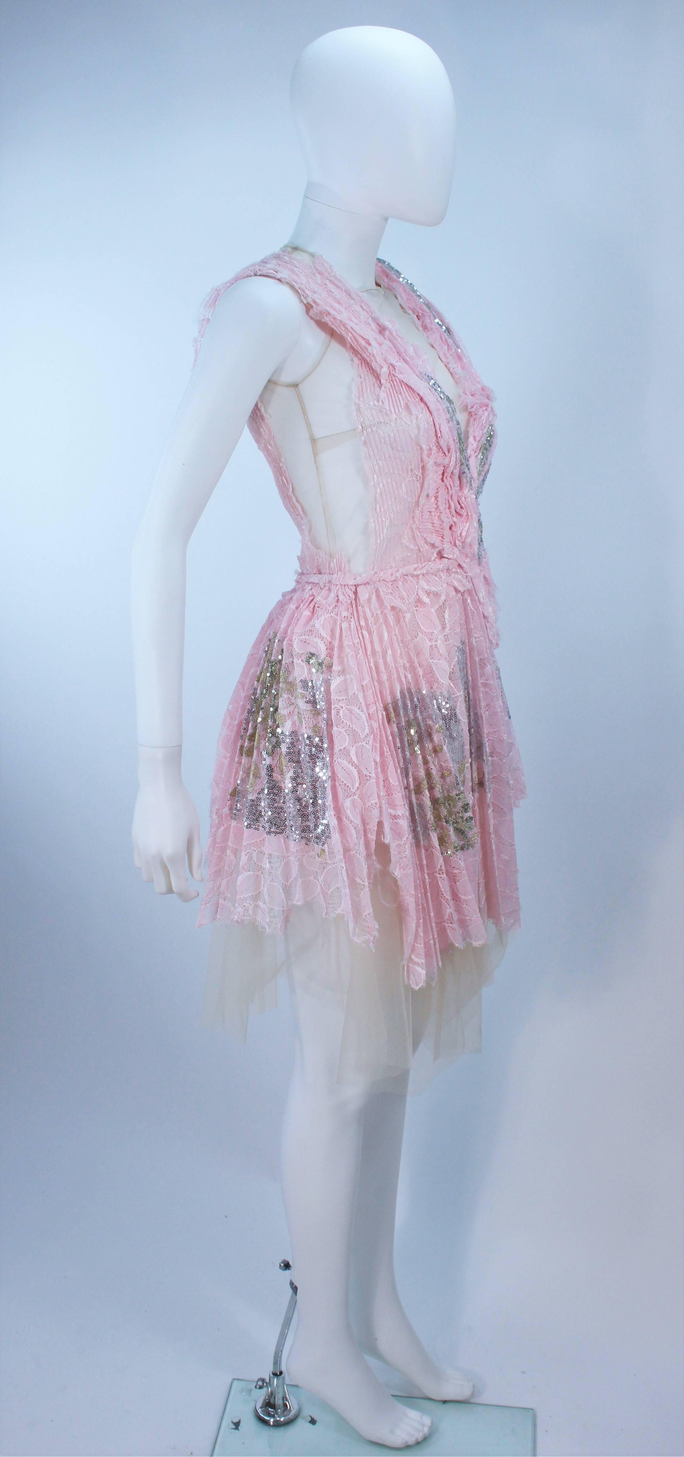 MORALES Sheer Pink Applique Cocktail Dress with Sequins Size 2 For Sale 2