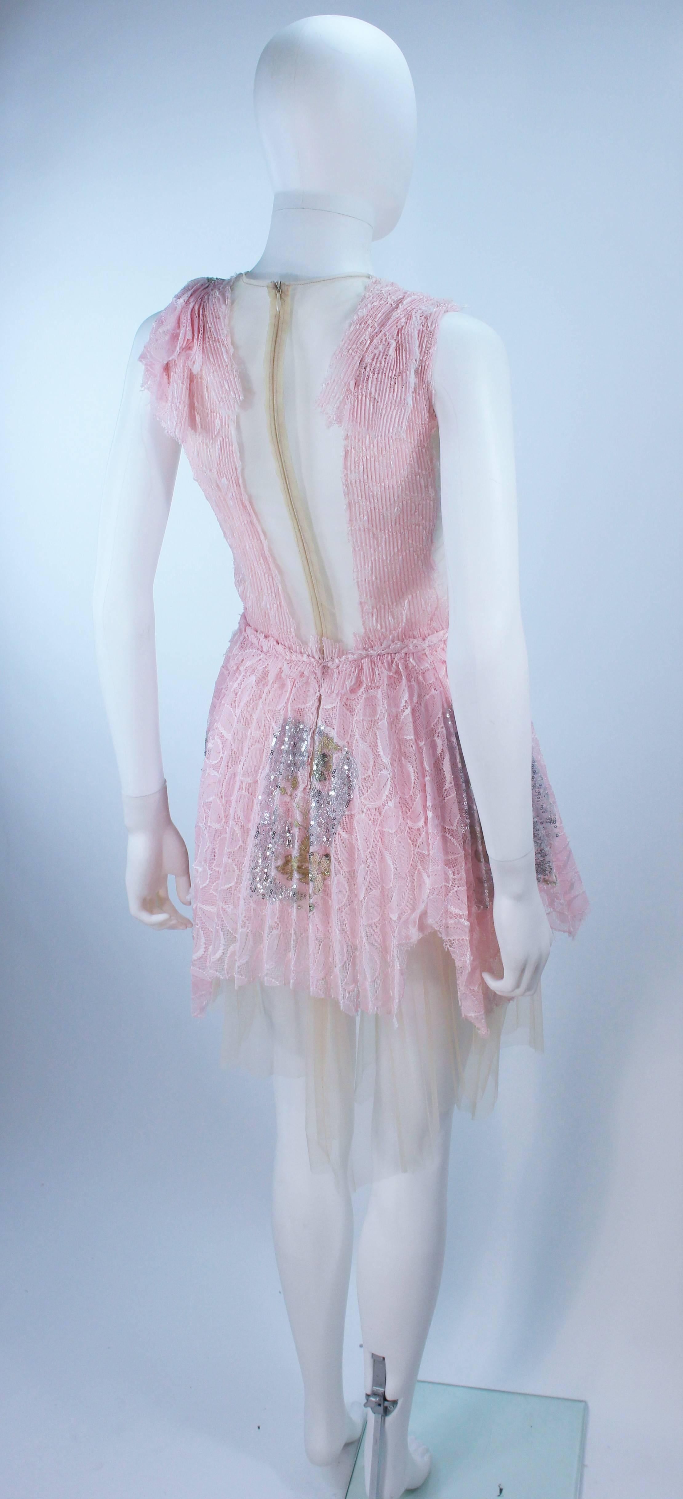 MORALES Sheer Pink Applique Cocktail Dress with Sequins Size 2 For Sale 3
