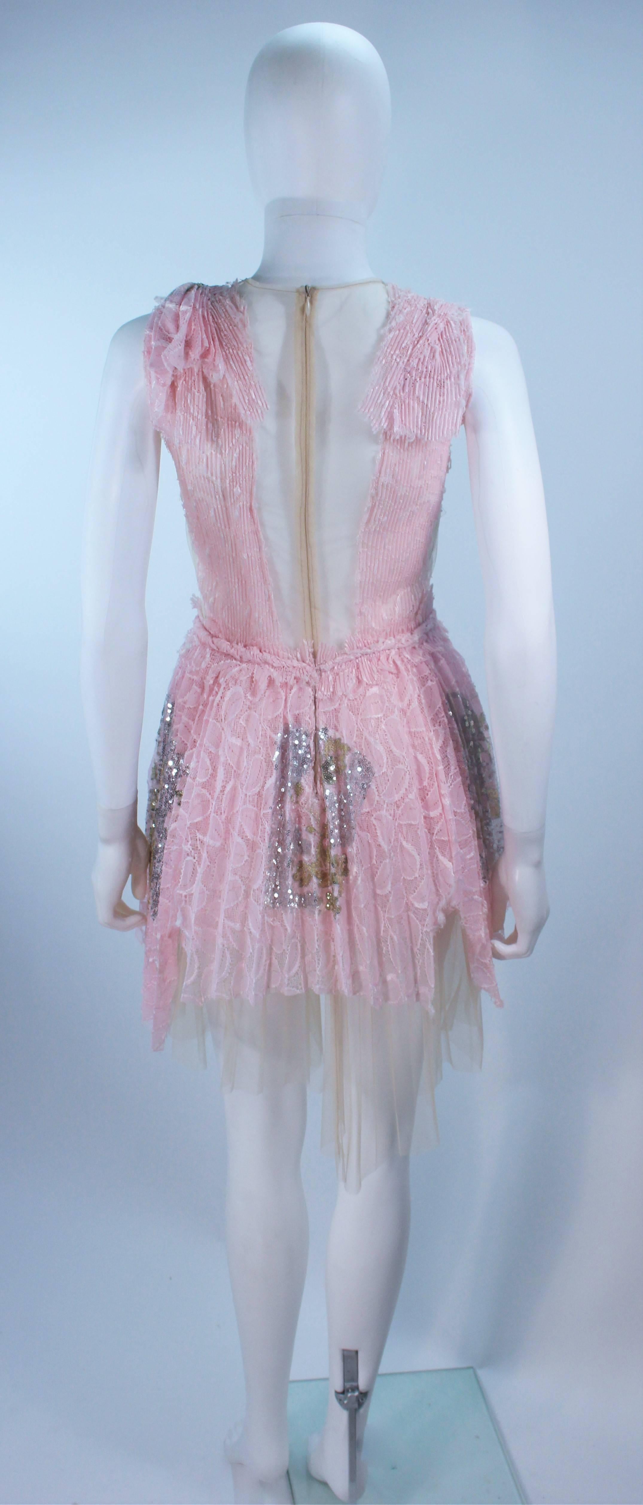 MORALES Sheer Pink Applique Cocktail Dress with Sequins Size 2 For Sale 4