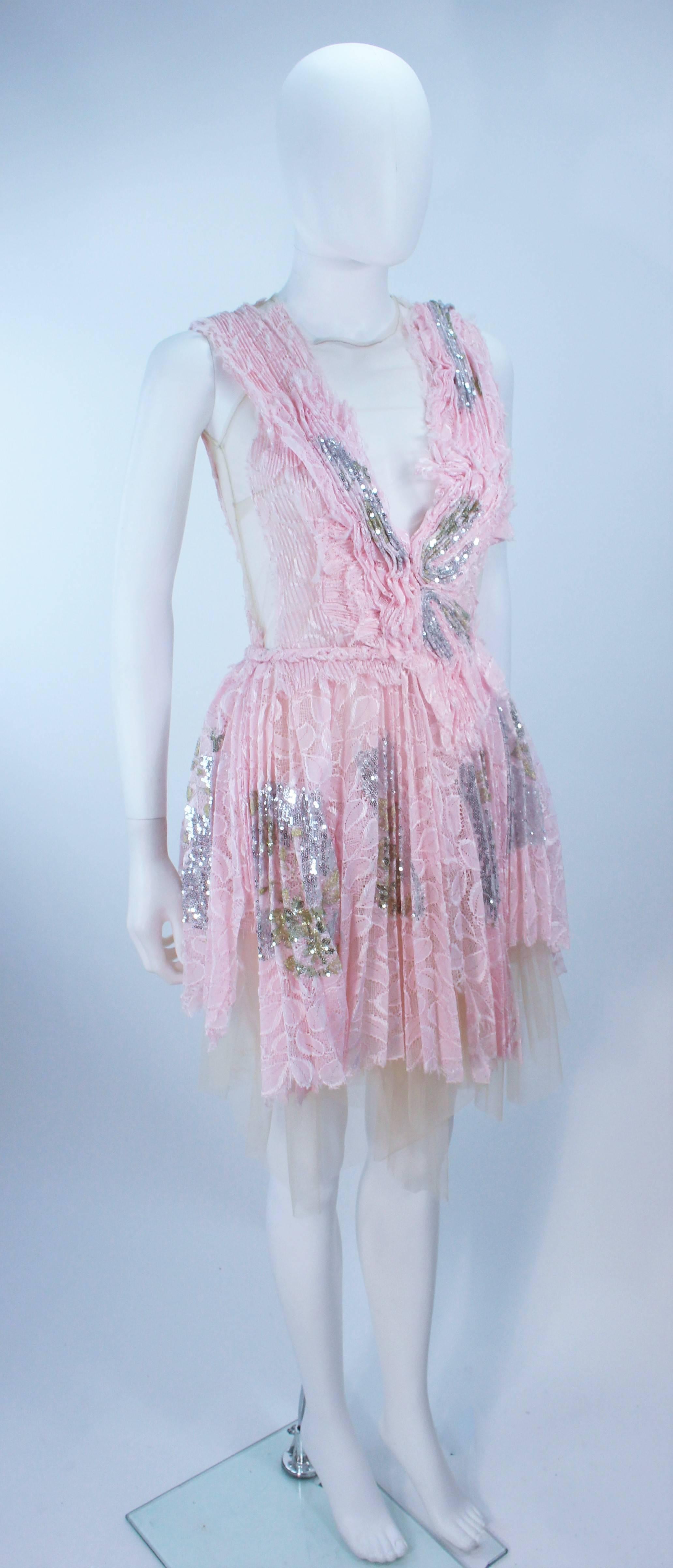 Women's MORALES Sheer Pink Applique Cocktail Dress with Sequins Size 2 For Sale
