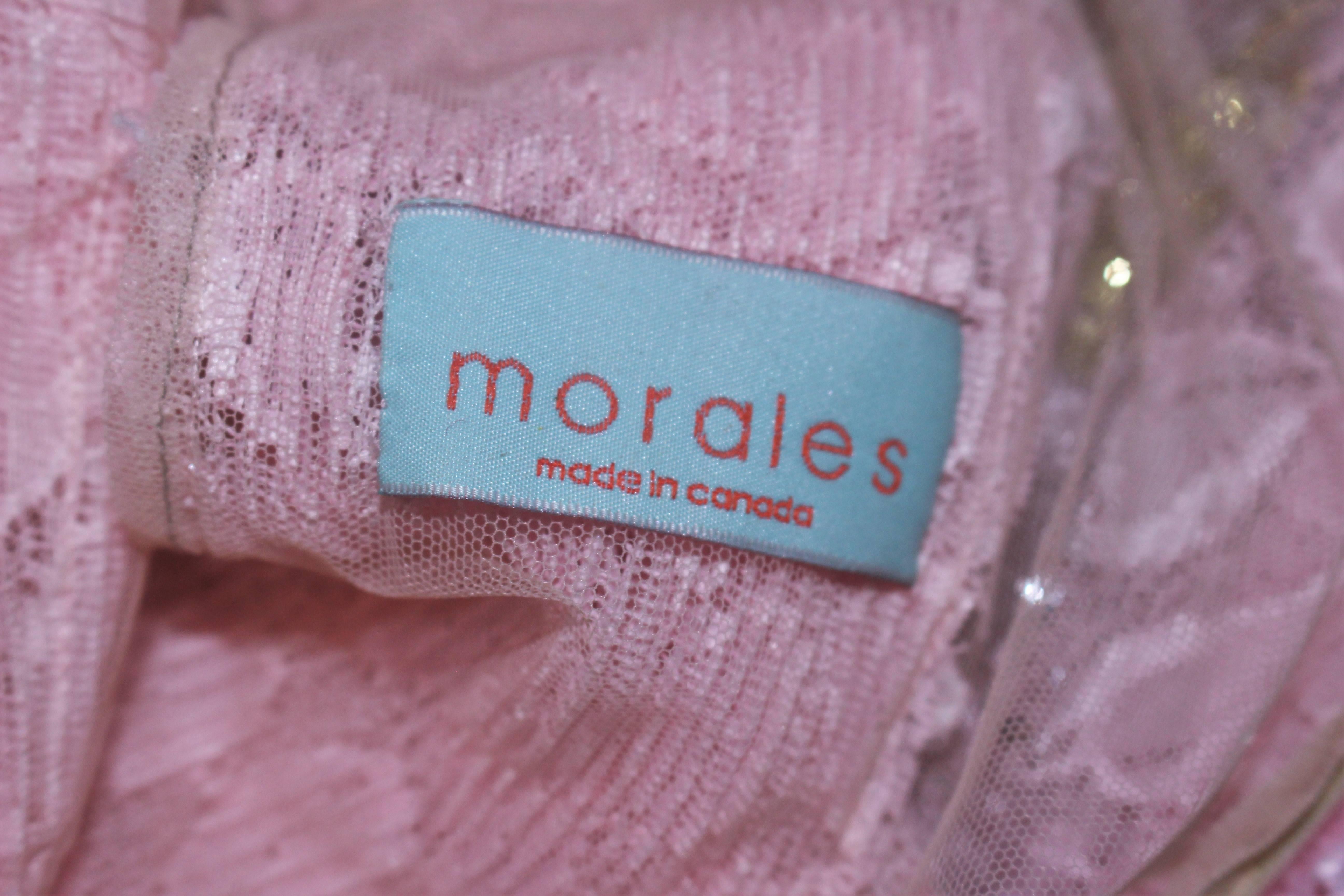 MORALES Robe de cocktail rose transparente avec appliques et paillettes Taille 2 en vente 5