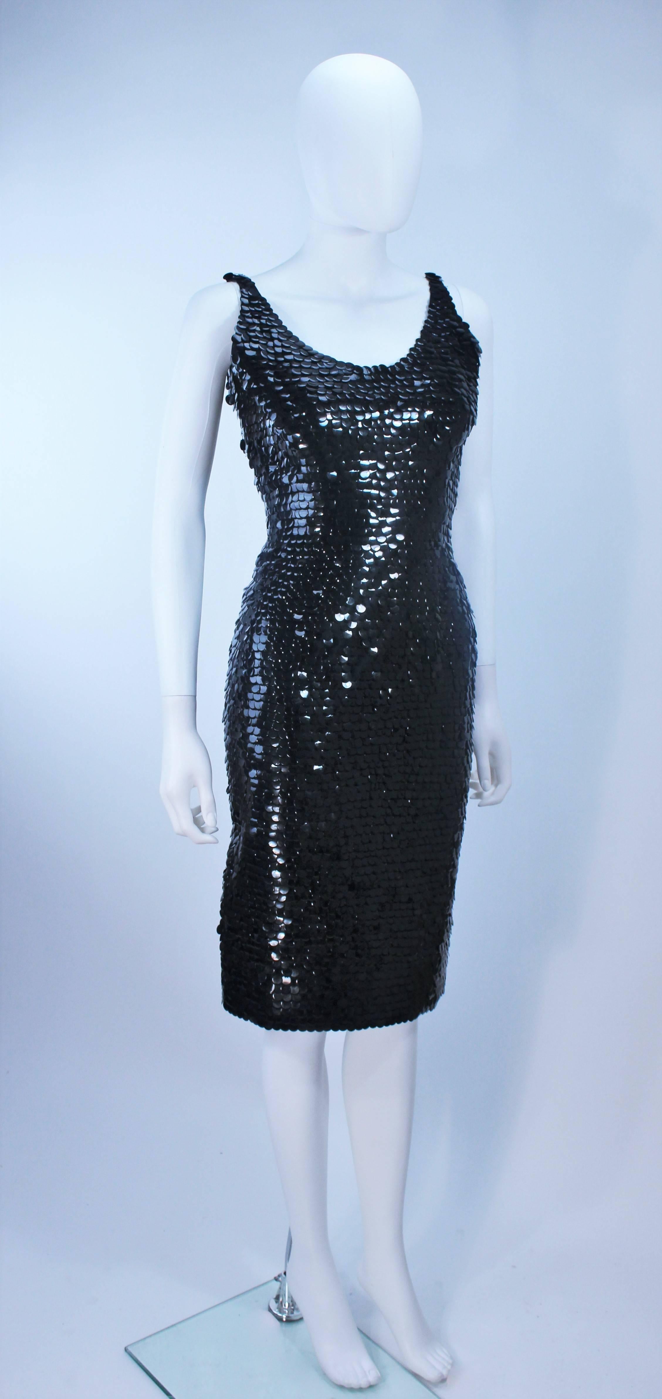 1960s Black Plastic Sequin Cocktail Dress Size 6 In Excellent Condition For Sale In Los Angeles, CA