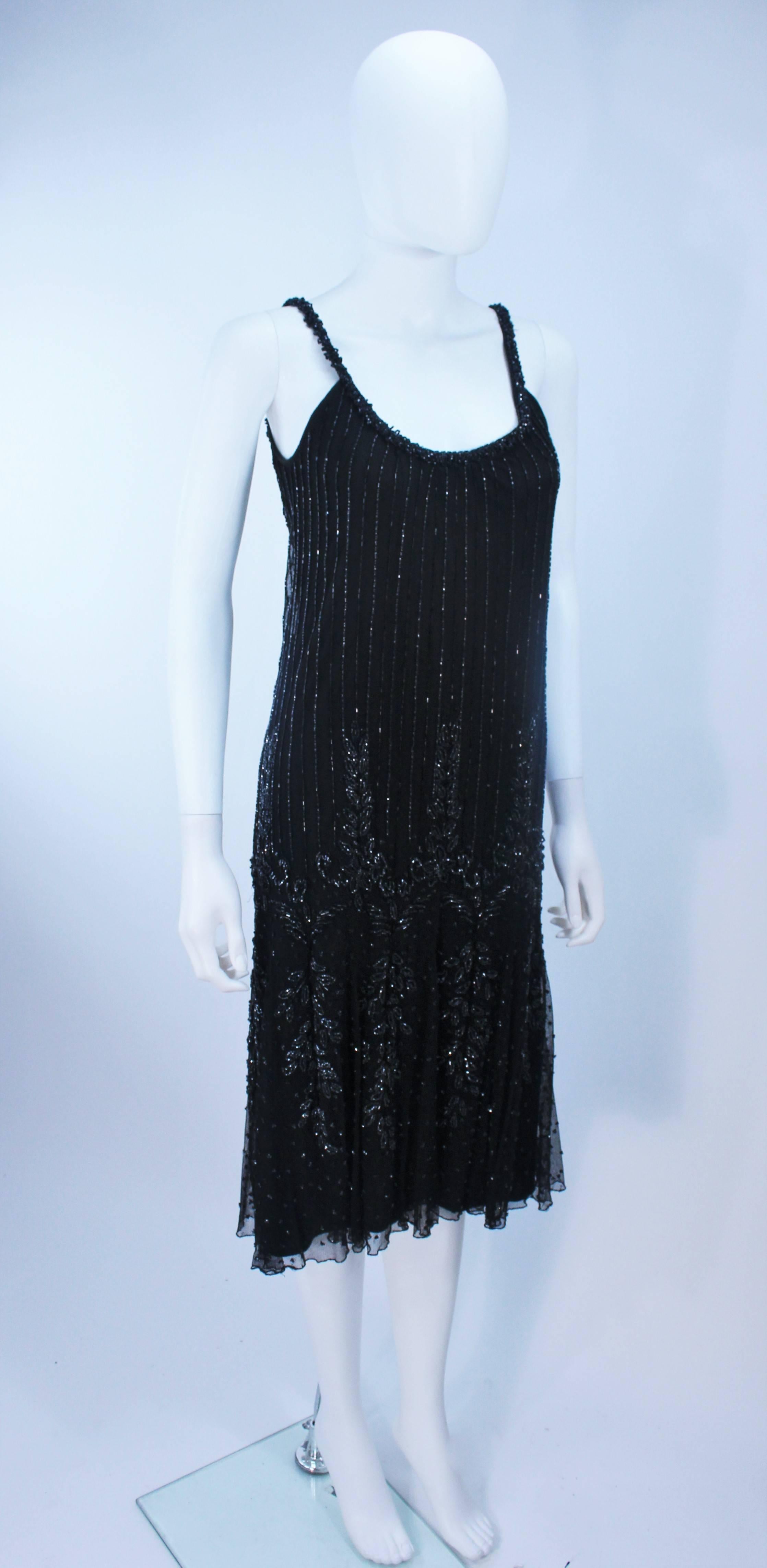 Women's CARLOTA ALFARO Black Beaded Mesh Flapper Style Dress Size 4  For Sale