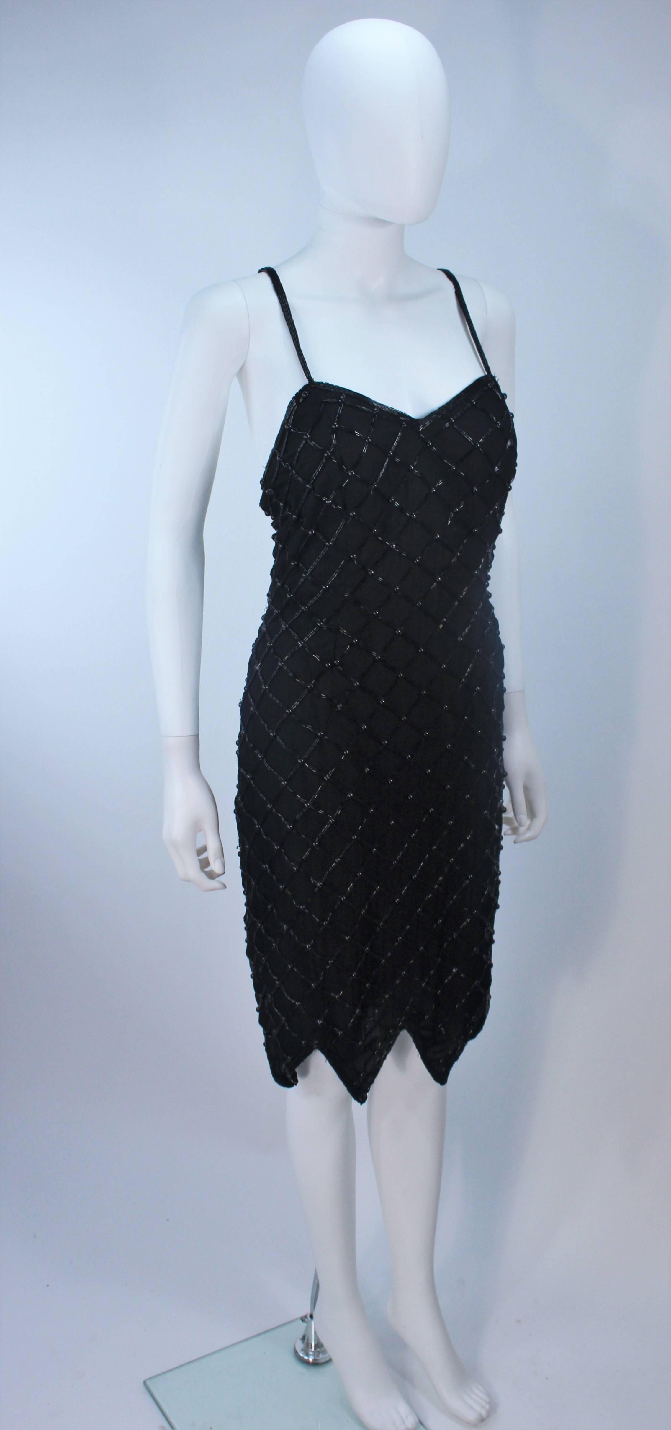 Black Beaded Cocktail Dress with Scalloped Hem Size M For Sale 1