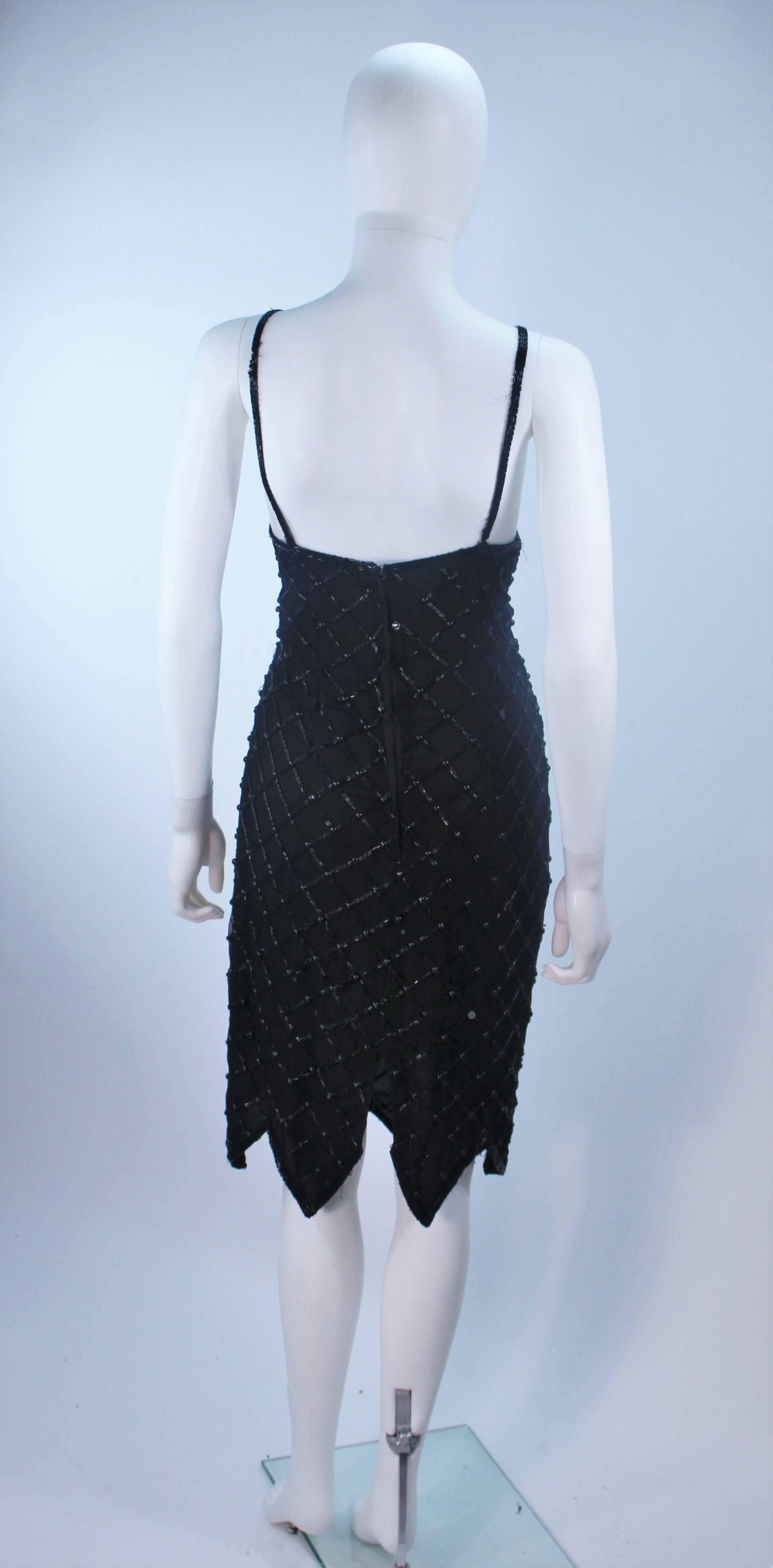 Black Beaded Cocktail Dress with Scalloped Hem Size M For Sale 3