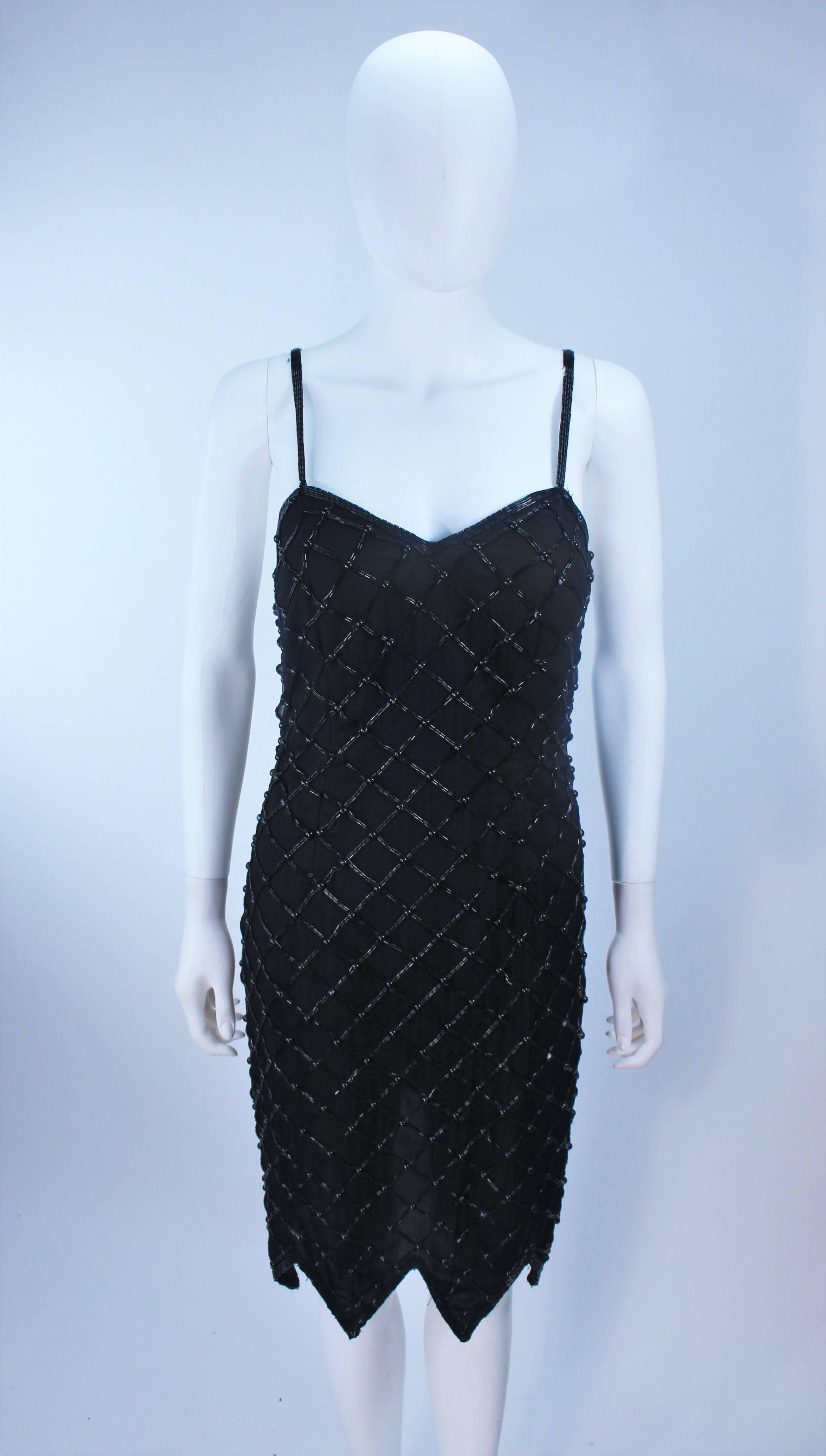 Black Beaded Cocktail Dress with Scalloped Hem Size M In Excellent Condition For Sale In Los Angeles, CA