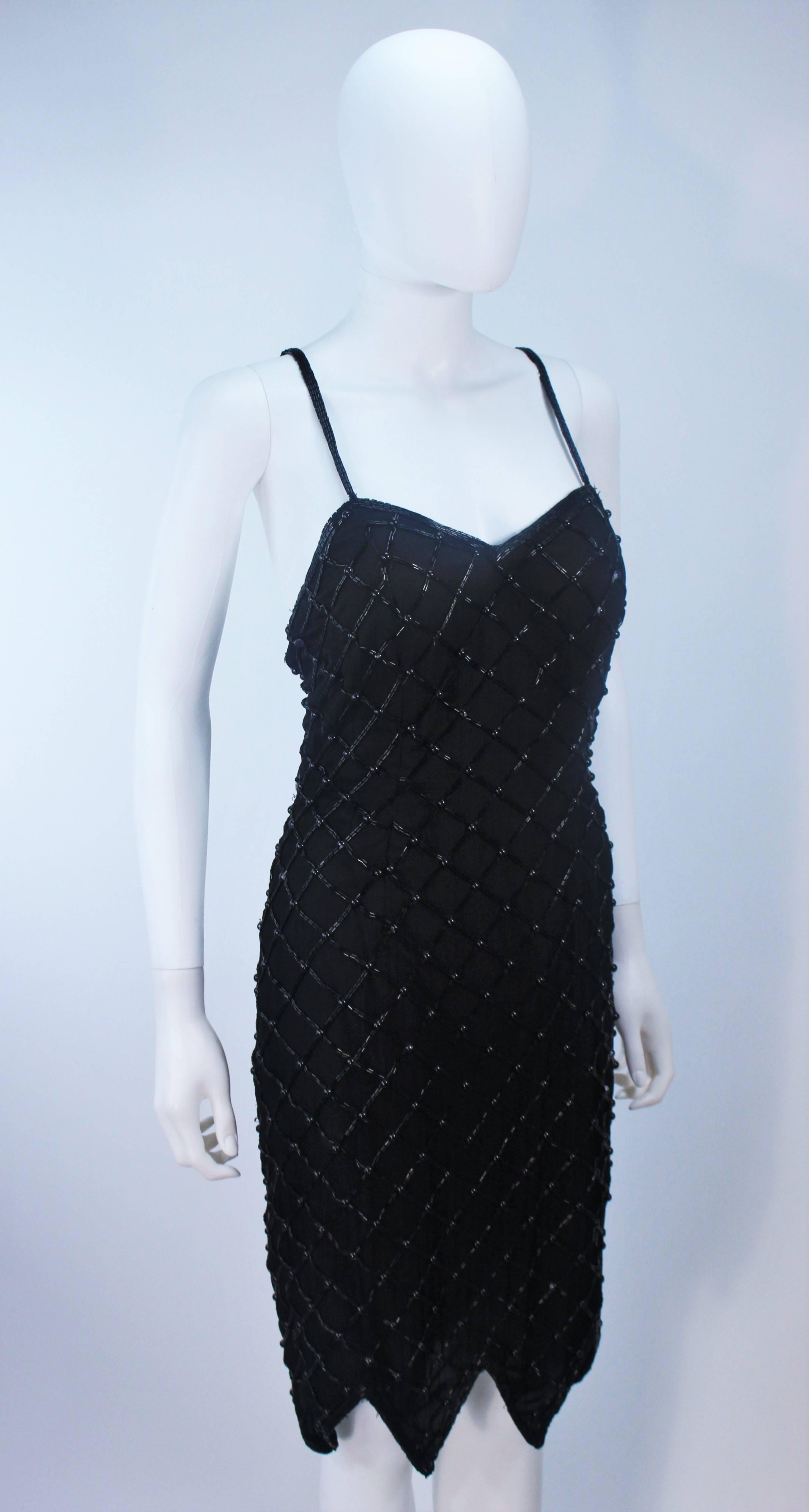 Black Beaded Cocktail Dress with Scalloped Hem Size M For Sale 2