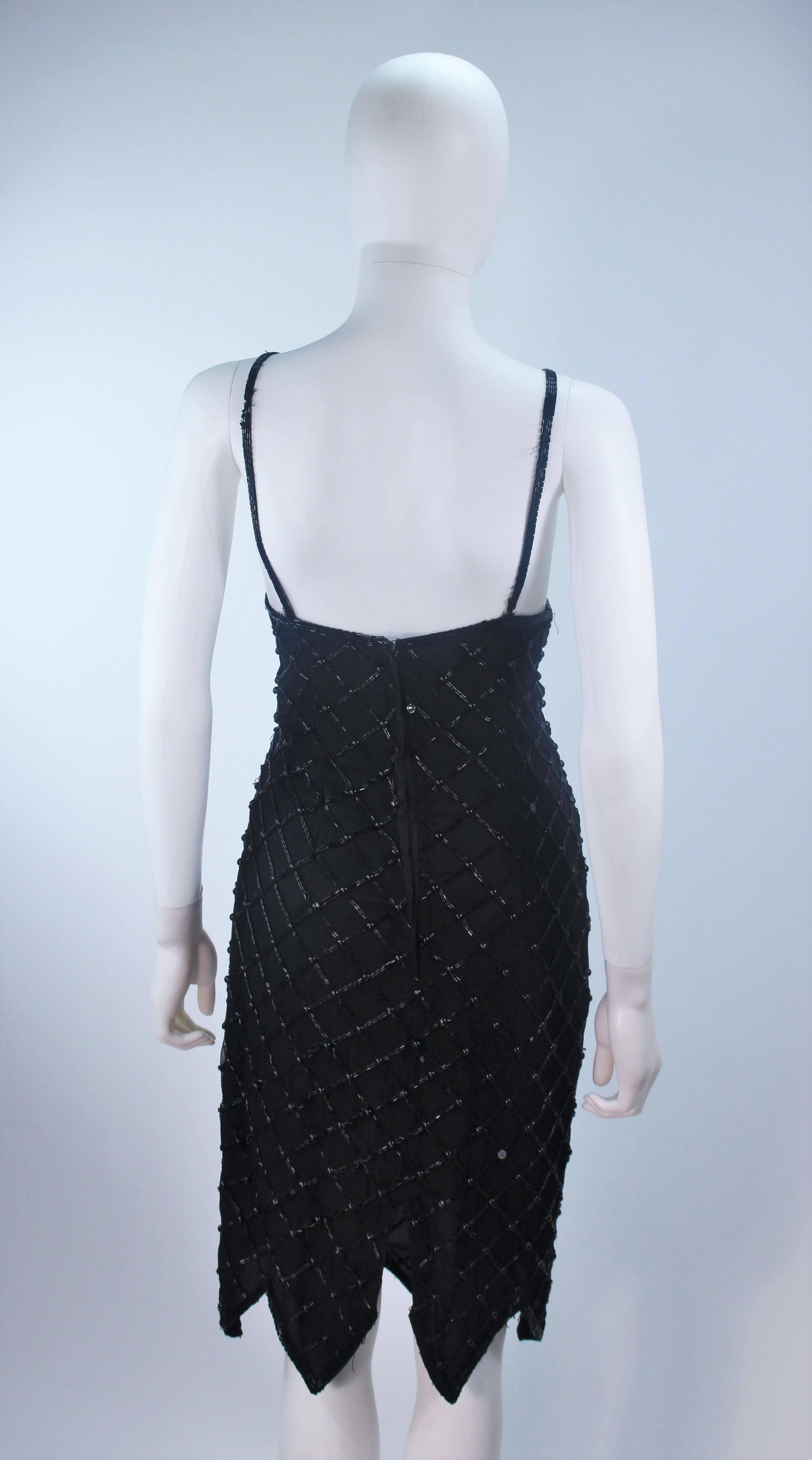 Black Beaded Cocktail Dress with Scalloped Hem Size M For Sale 4