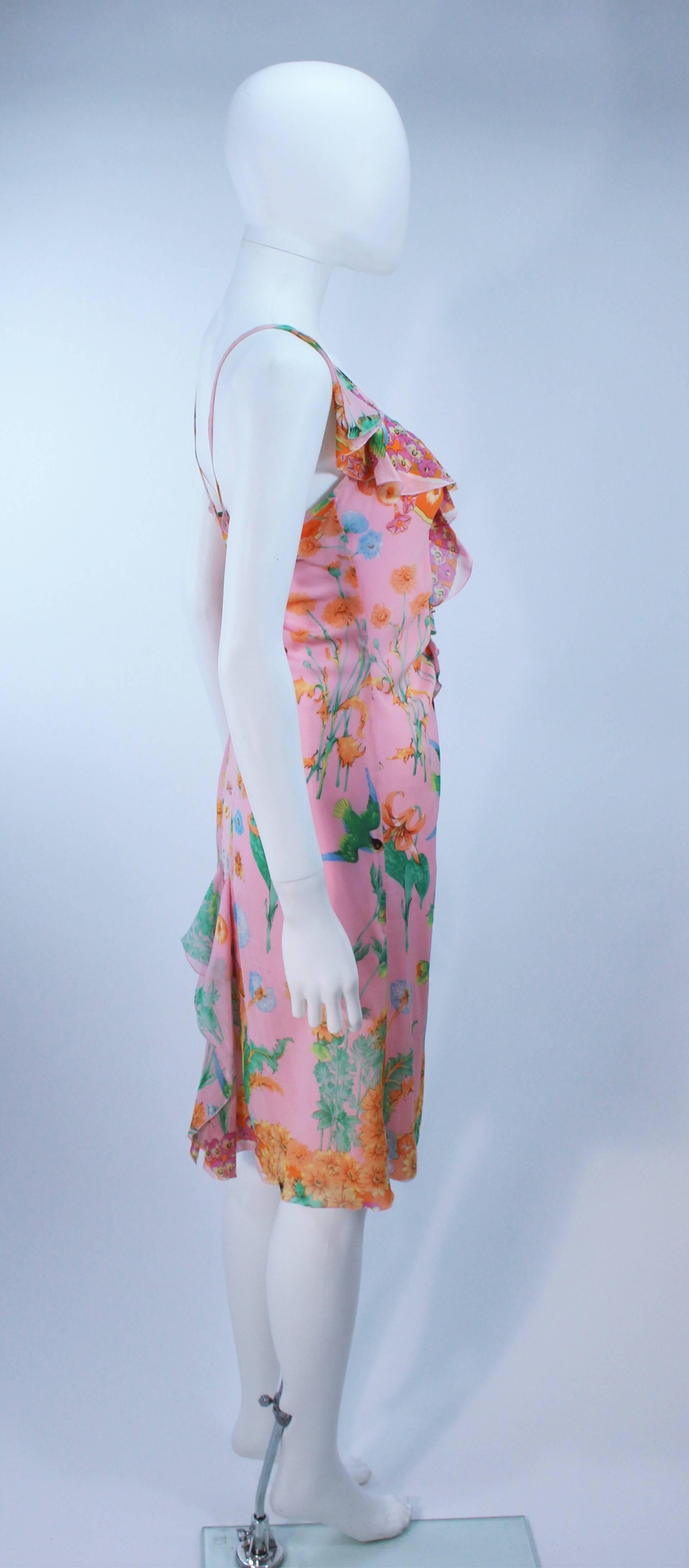 VERSACE Stretch Ruffled Silk Dress with Floral Print Size 42 3