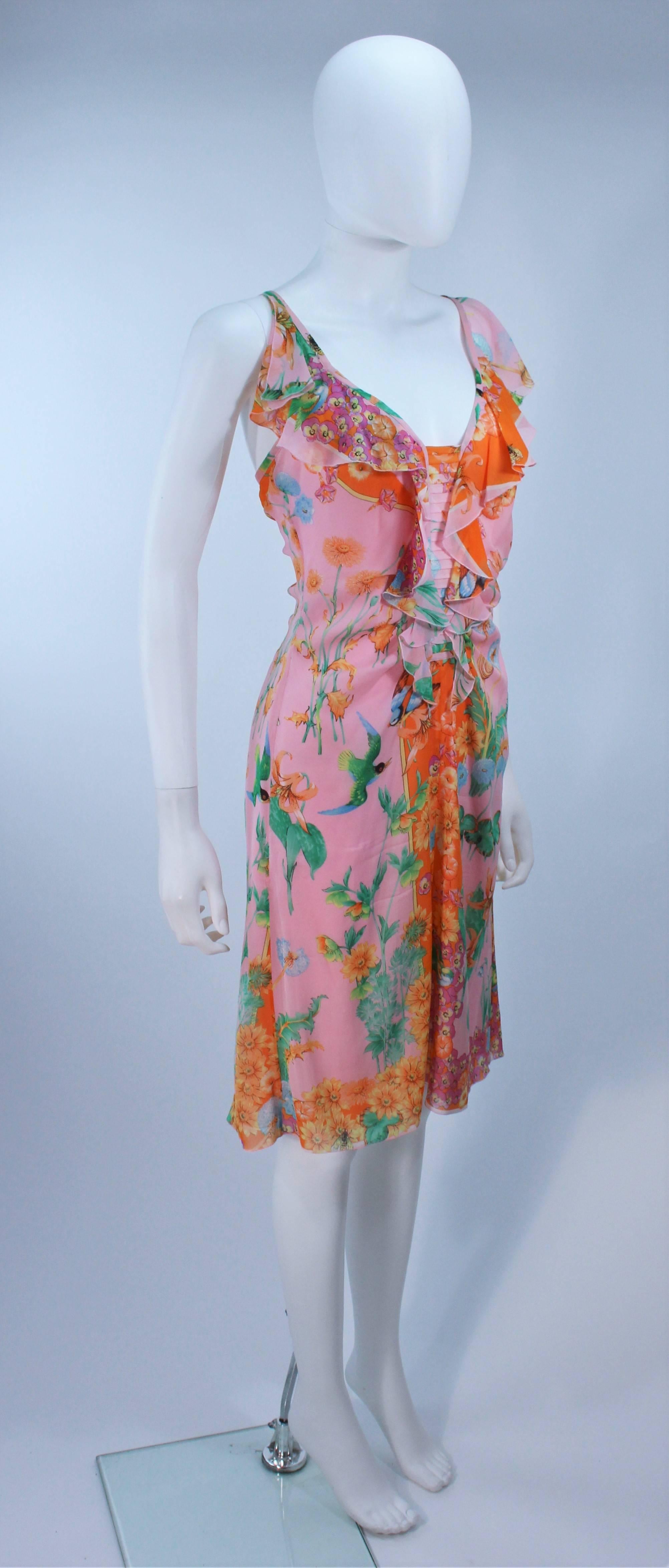Women's VERSACE Stretch Ruffled Silk Dress with Floral Print Size 42