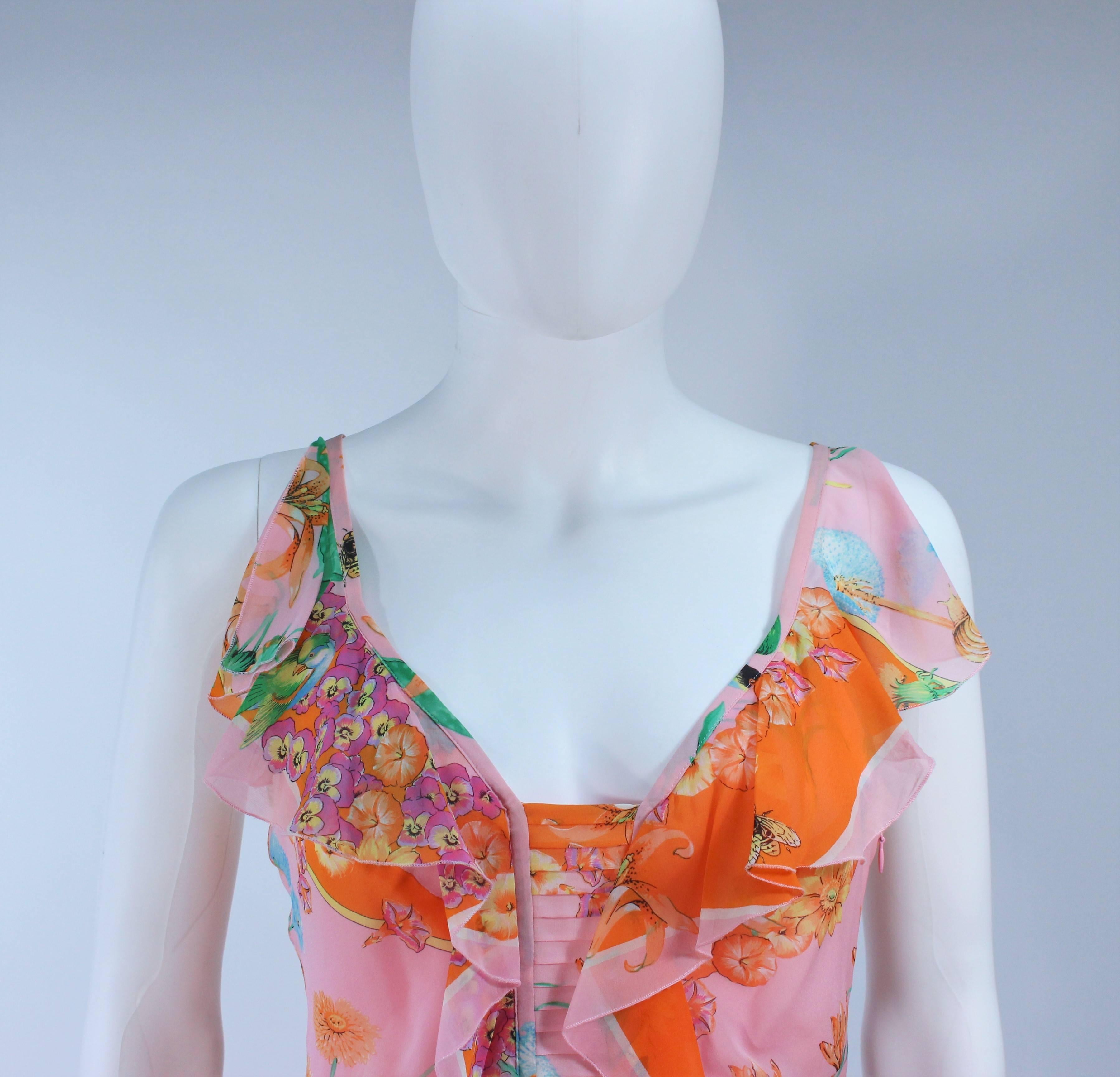 VERSACE Stretch Ruffled Silk Dress with Floral Print Size 42 In Excellent Condition In Los Angeles, CA