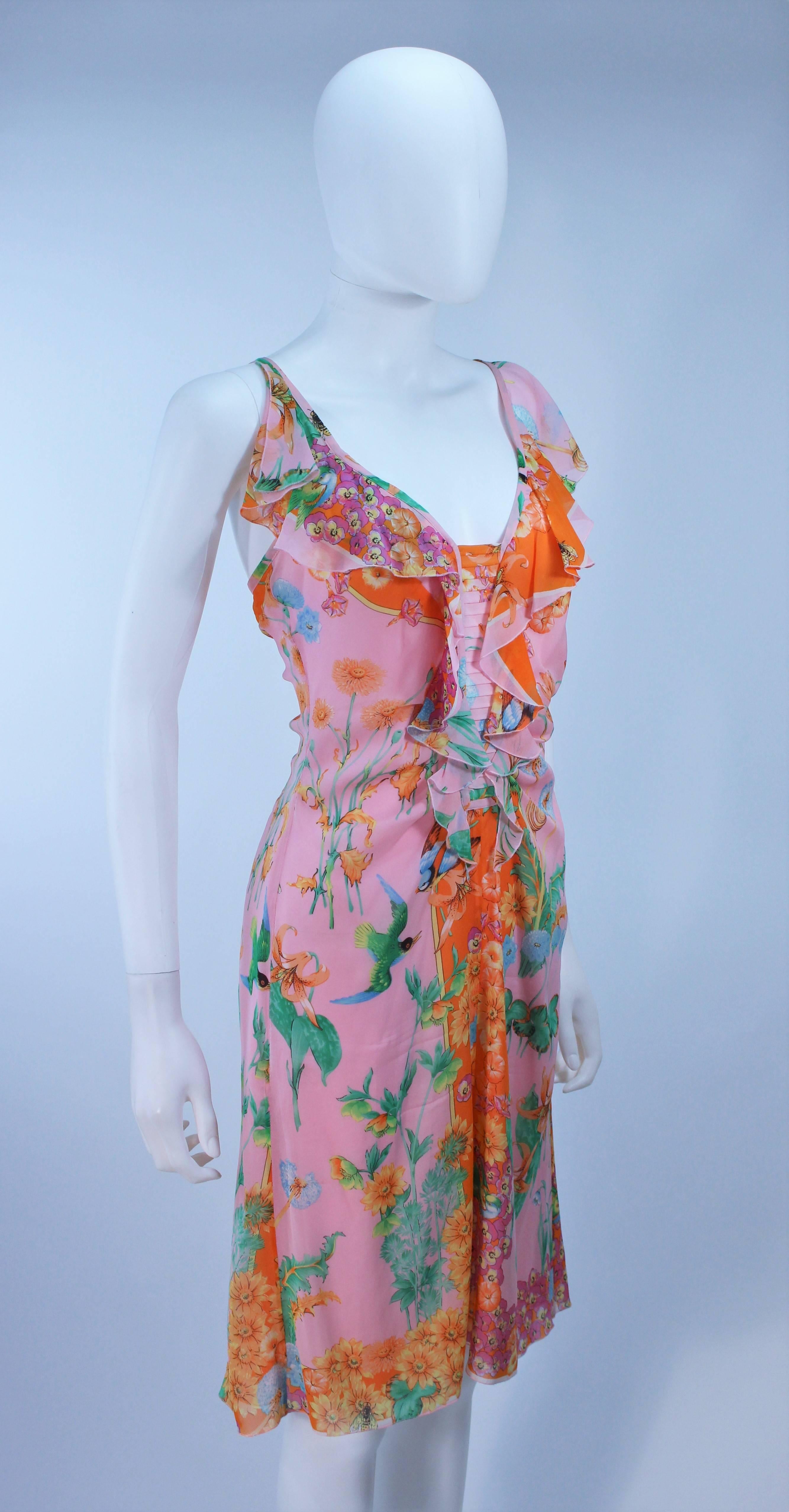 VERSACE Stretch Ruffled Silk Dress with Floral Print Size 42 1
