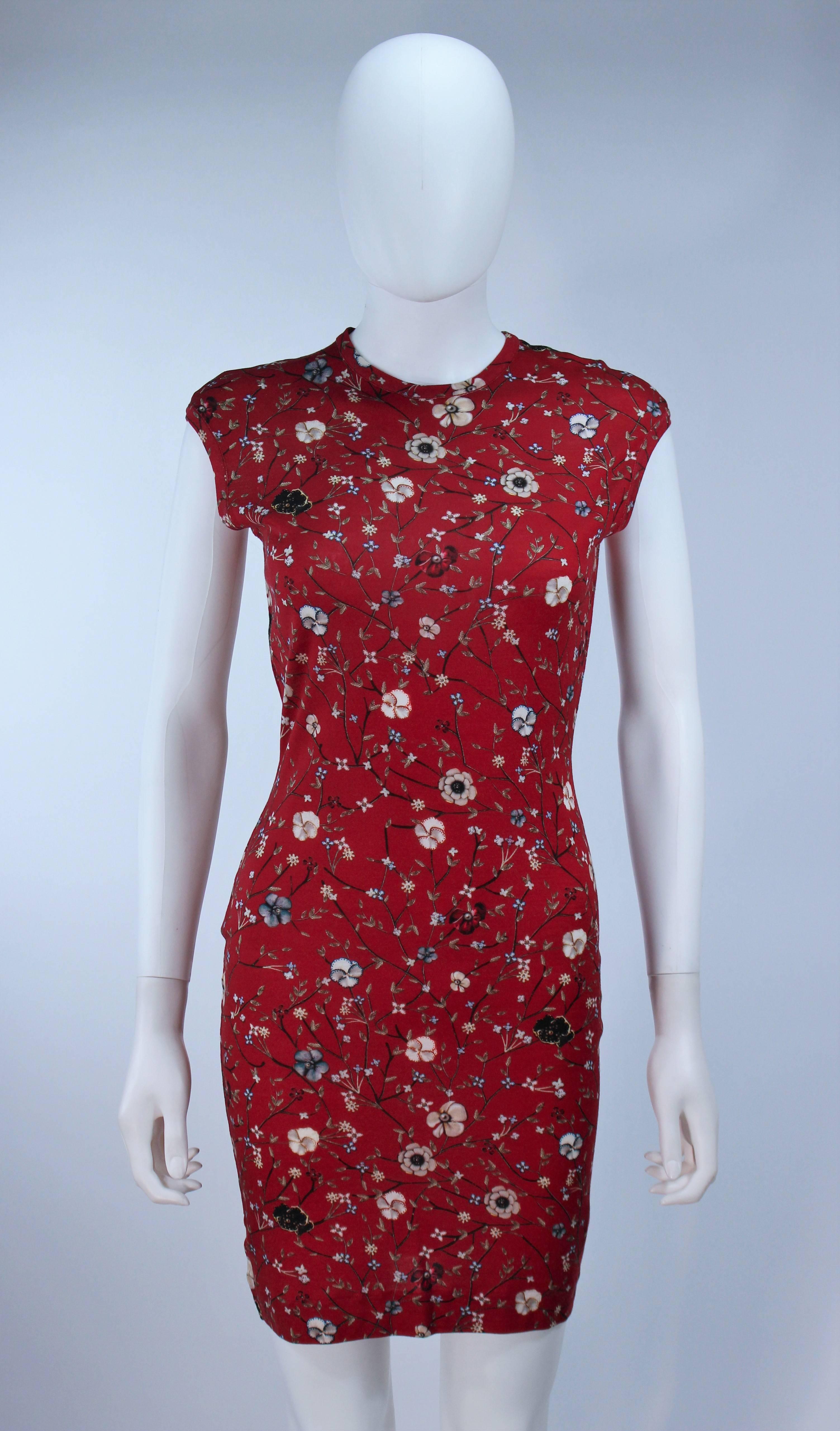 ALEXANDER MCQUEEN Floral Print Stretch Wool Dress Size S In Excellent Condition In Los Angeles, CA
