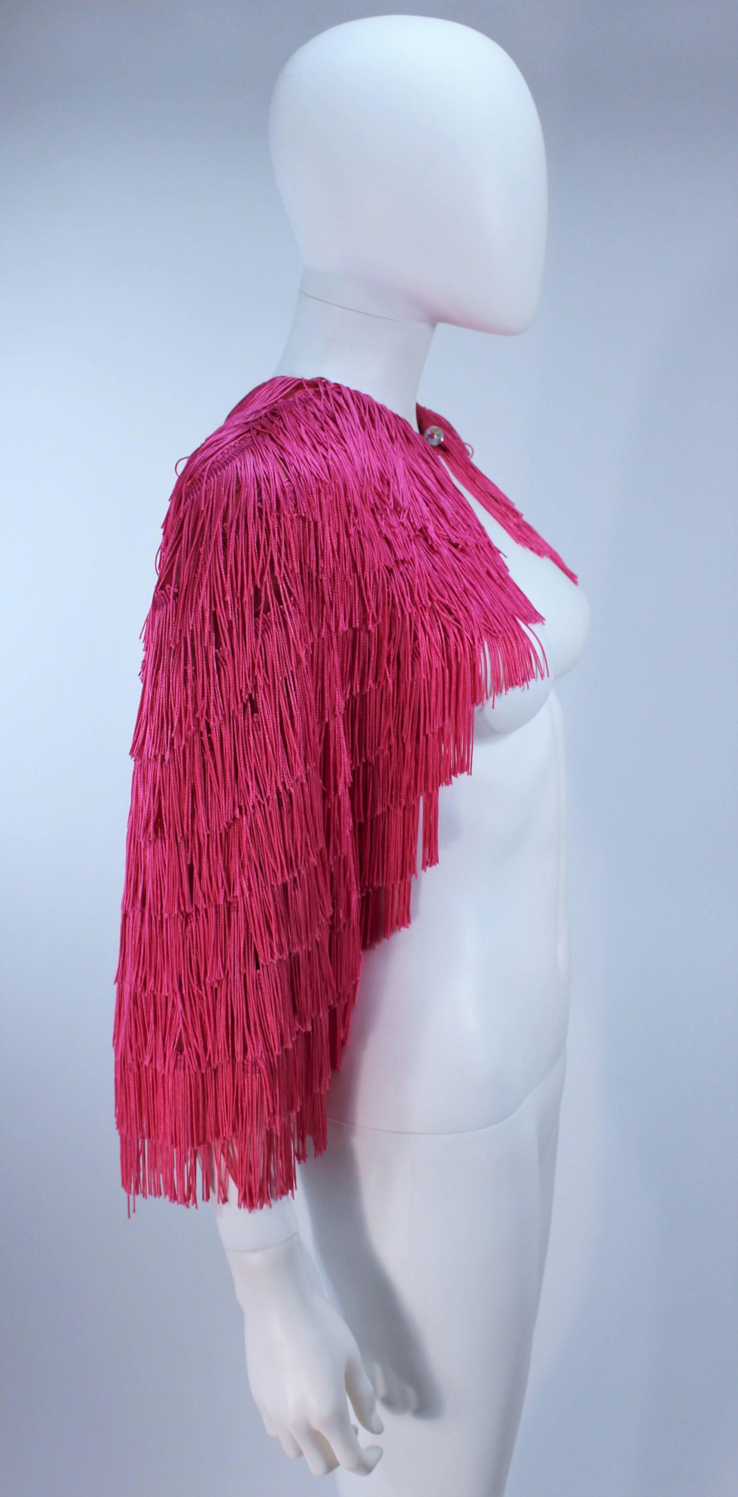 ELIZABETH GILLET NYC Pink Fringe Cape with Faceted Iridescent Button OS 2
