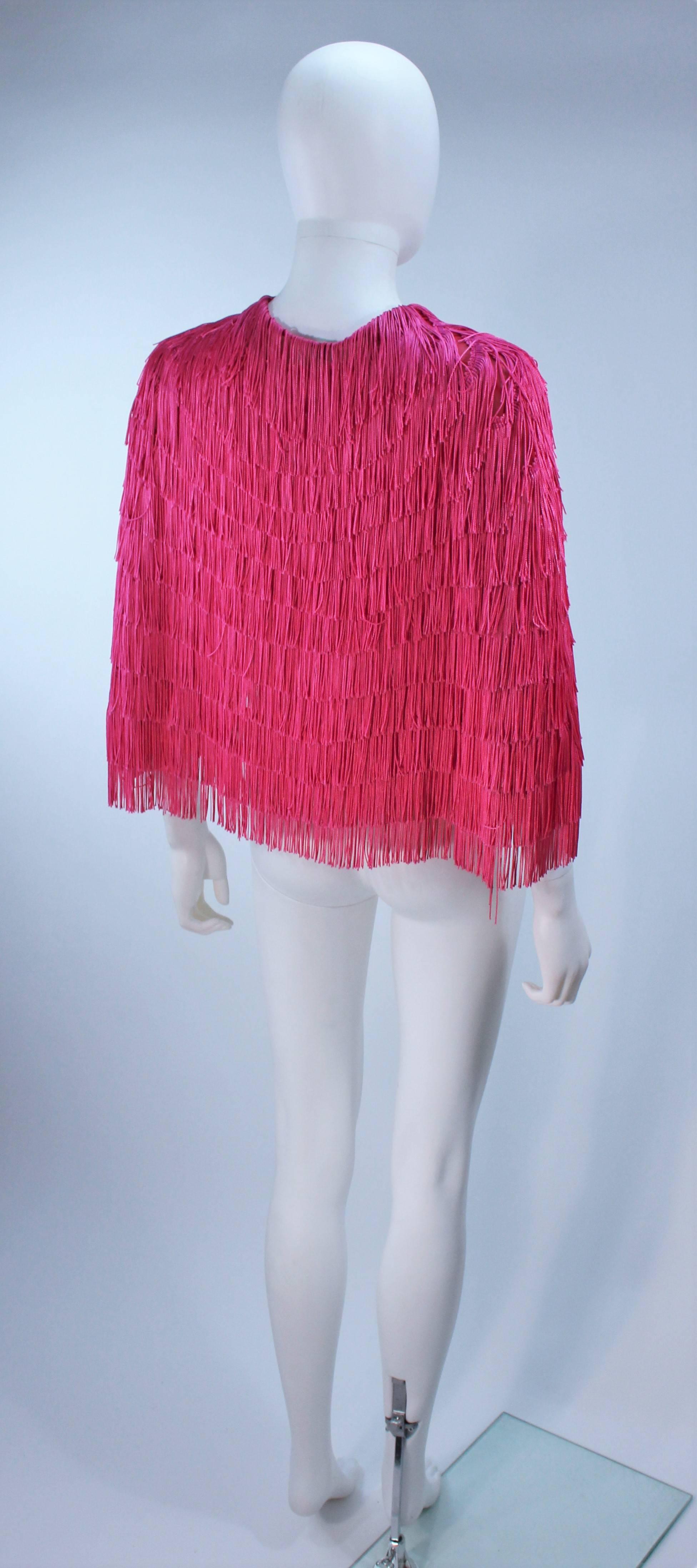 ELIZABETH GILLET NYC Pink Fringe Cape with Faceted Iridescent Button OS 3