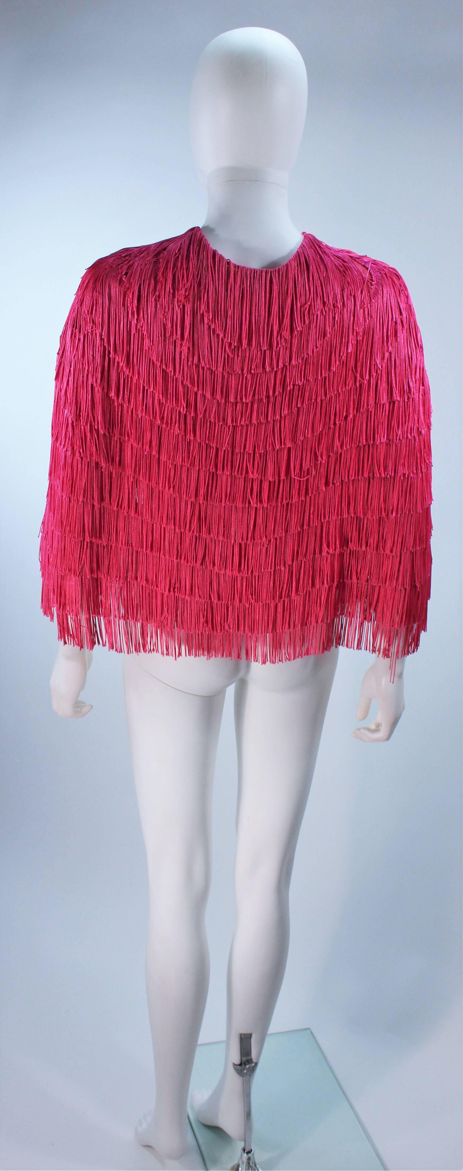 ELIZABETH GILLET NYC Pink Fringe Cape with Faceted Iridescent Button OS 4