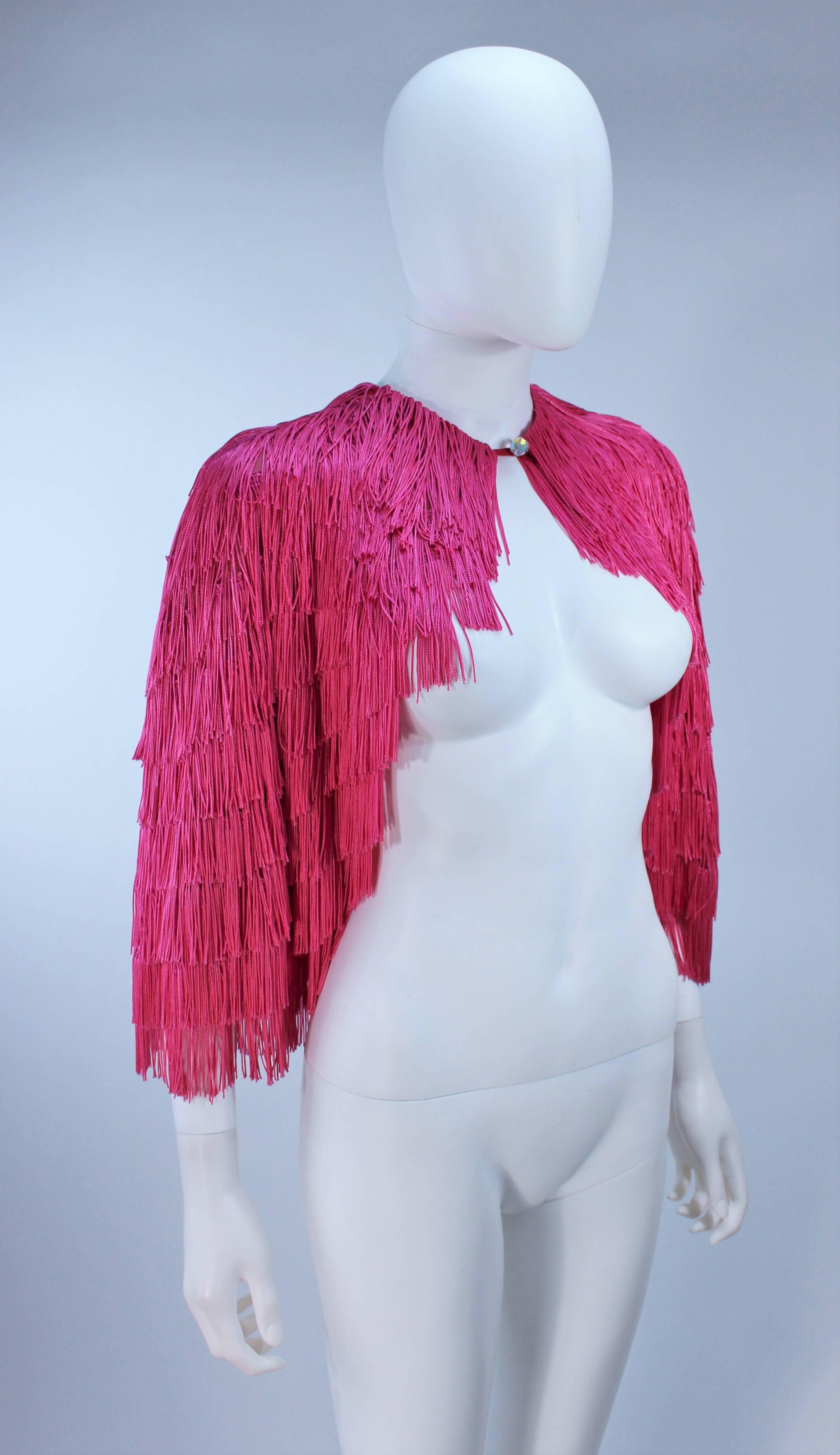 Women's ELIZABETH GILLET NYC Pink Fringe Cape with Faceted Iridescent Button OS