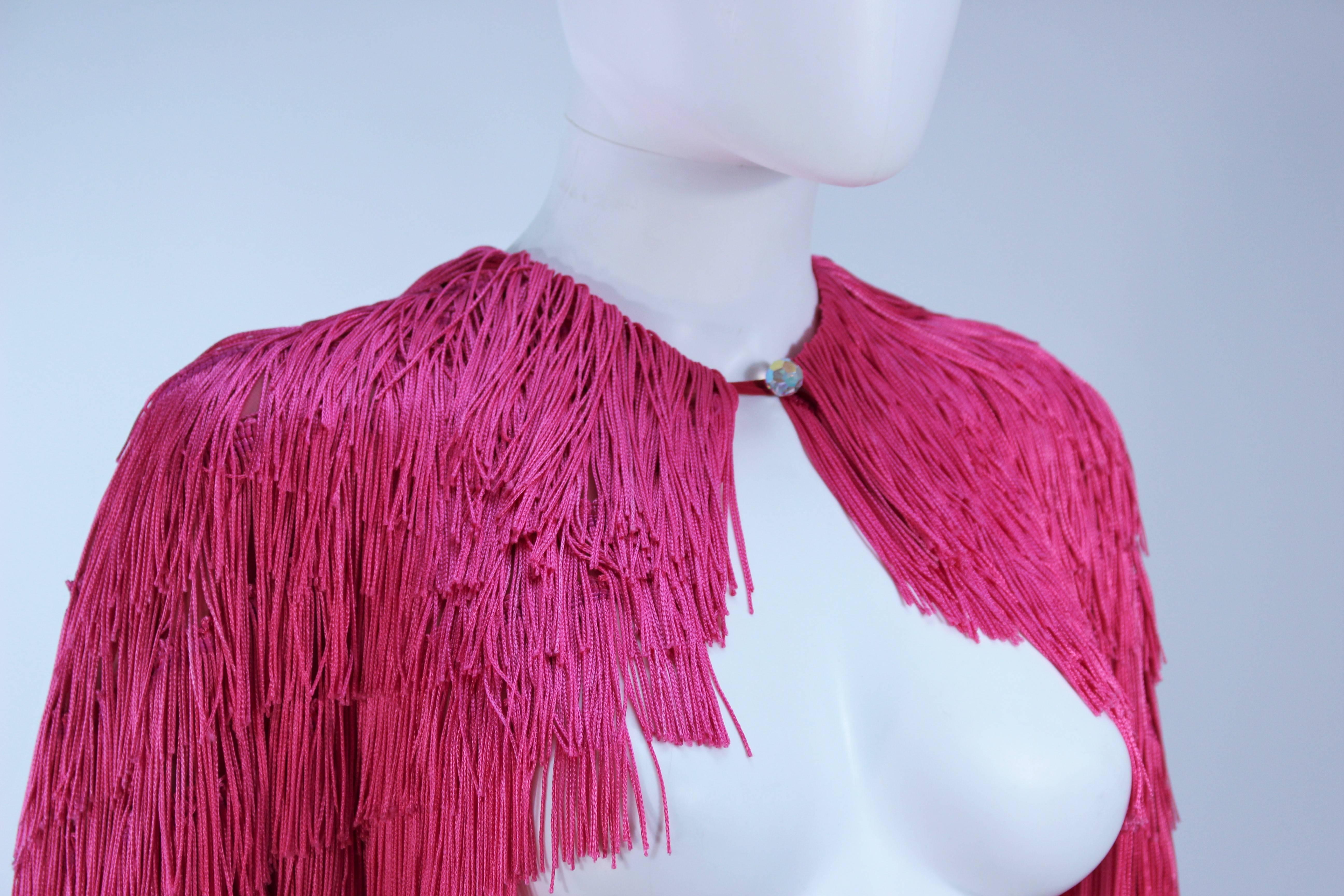 ELIZABETH GILLET NYC Pink Fringe Cape with Faceted Iridescent Button OS 1