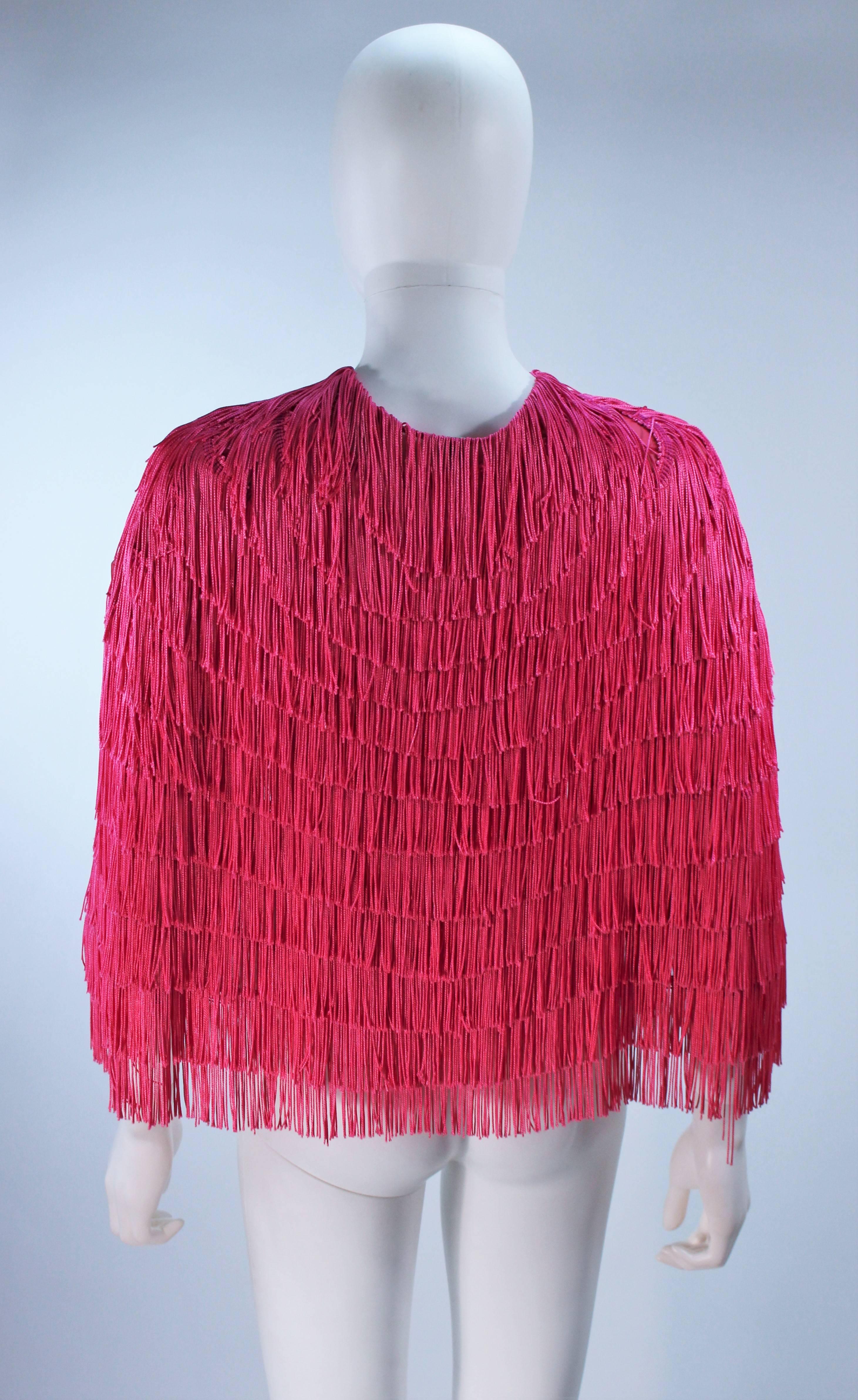 ELIZABETH GILLET NYC Pink Fringe Cape with Faceted Iridescent Button OS 5