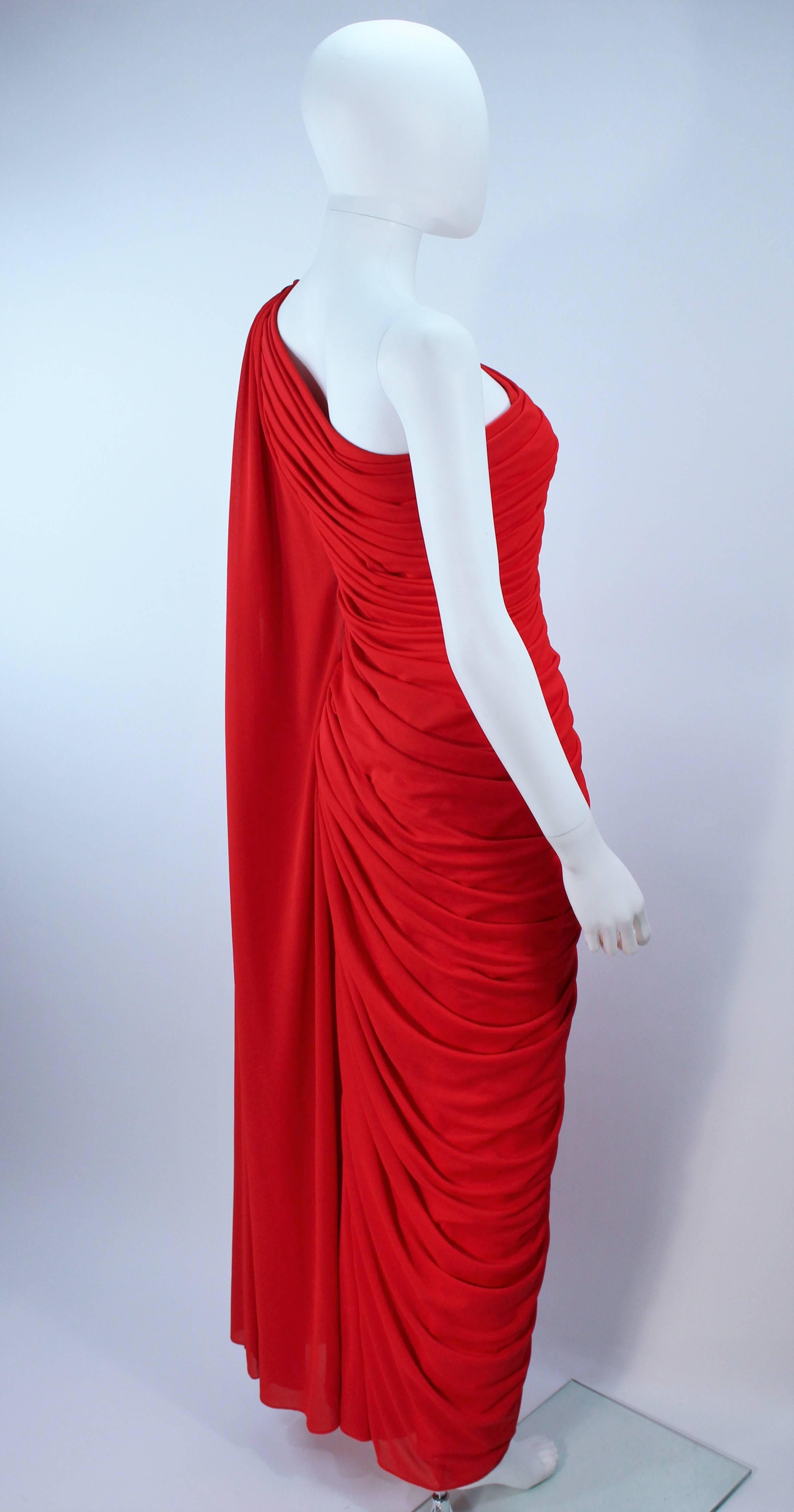 ESTEVEZ Red Draped Gathered Jersey Goddess Gown Size 8 10 4