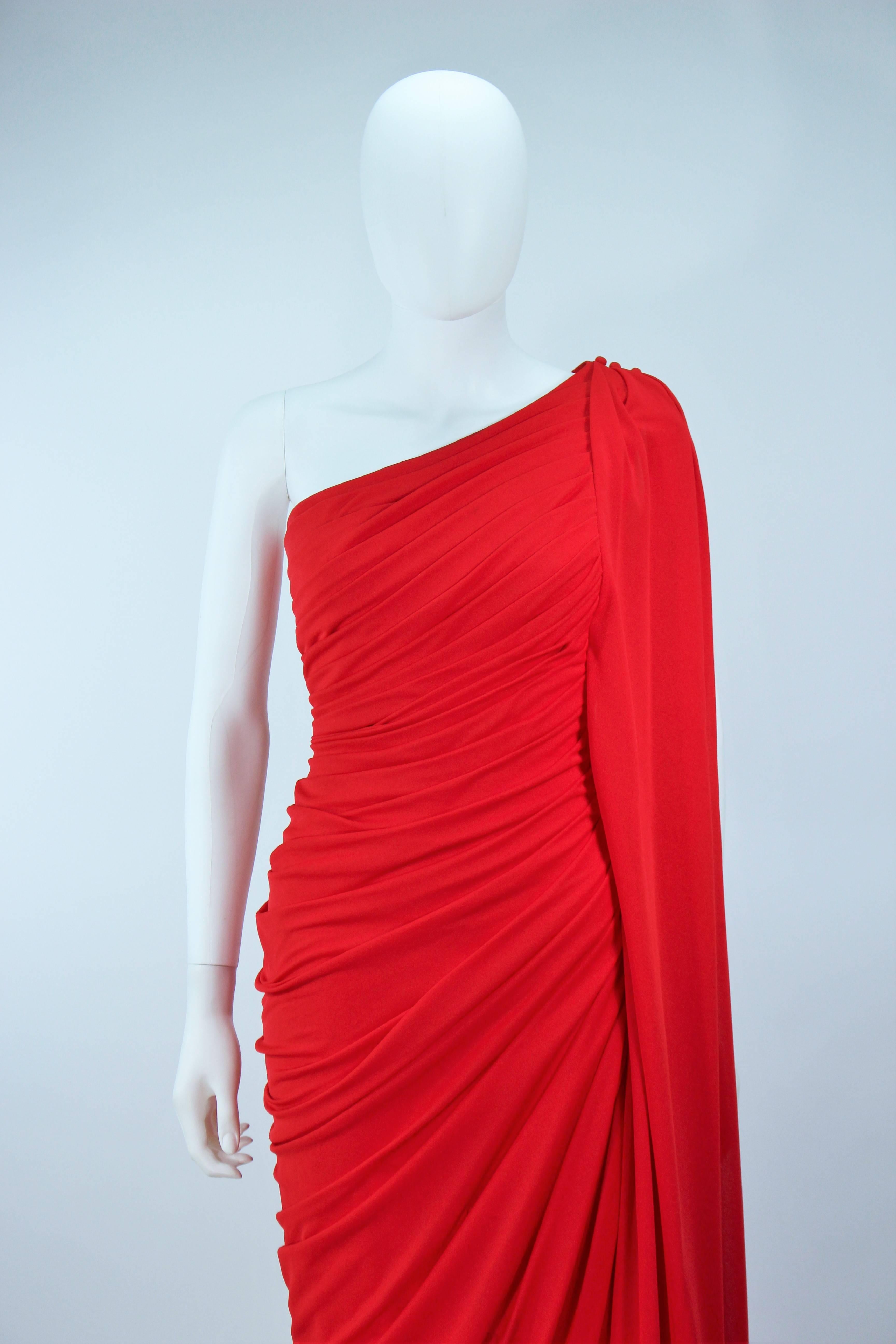 ESTEVEZ Red Draped Gathered Jersey Goddess Gown Size 8 10 In Excellent Condition In Los Angeles, CA