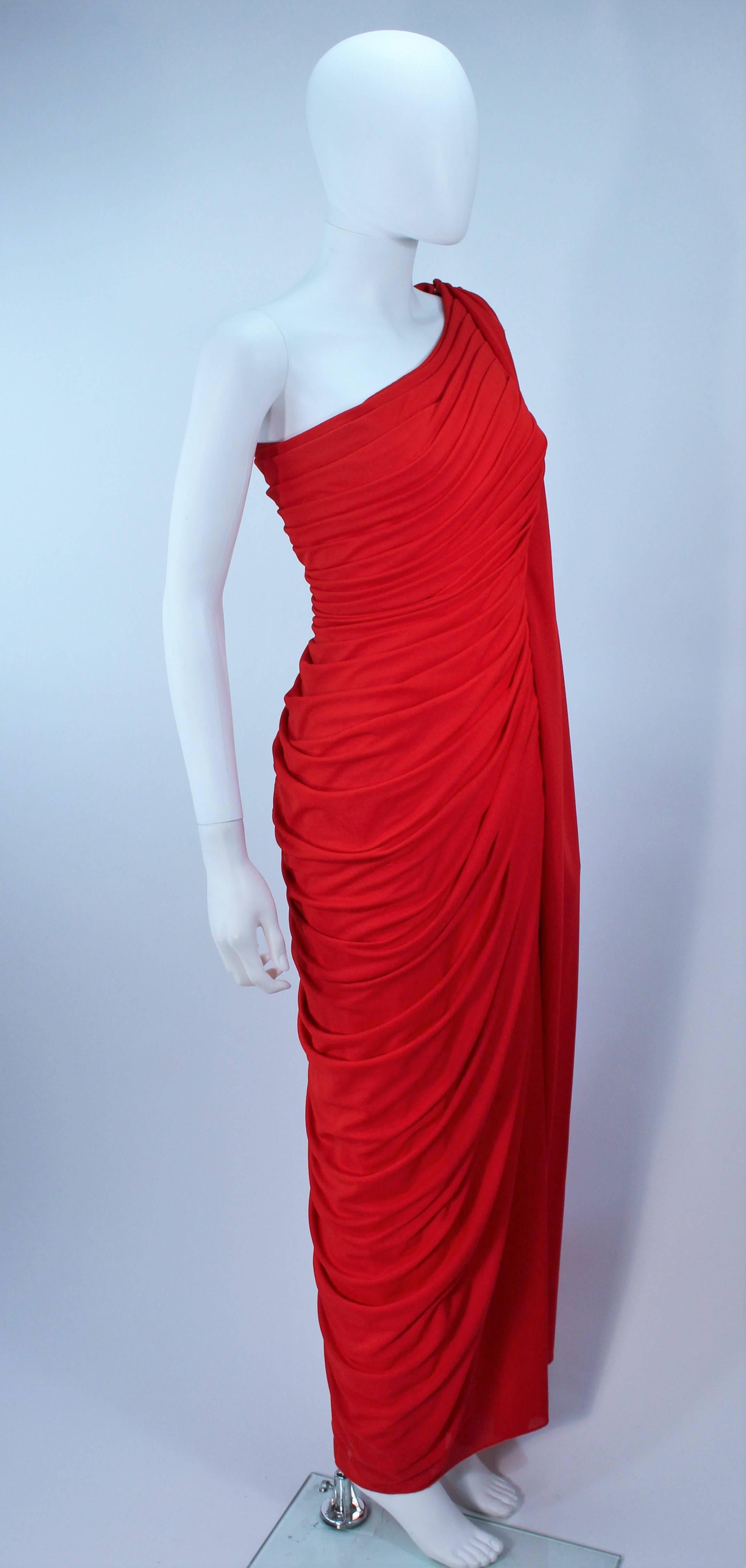 ESTEVEZ Red Draped Gathered Jersey Goddess Gown Size 8 10 3